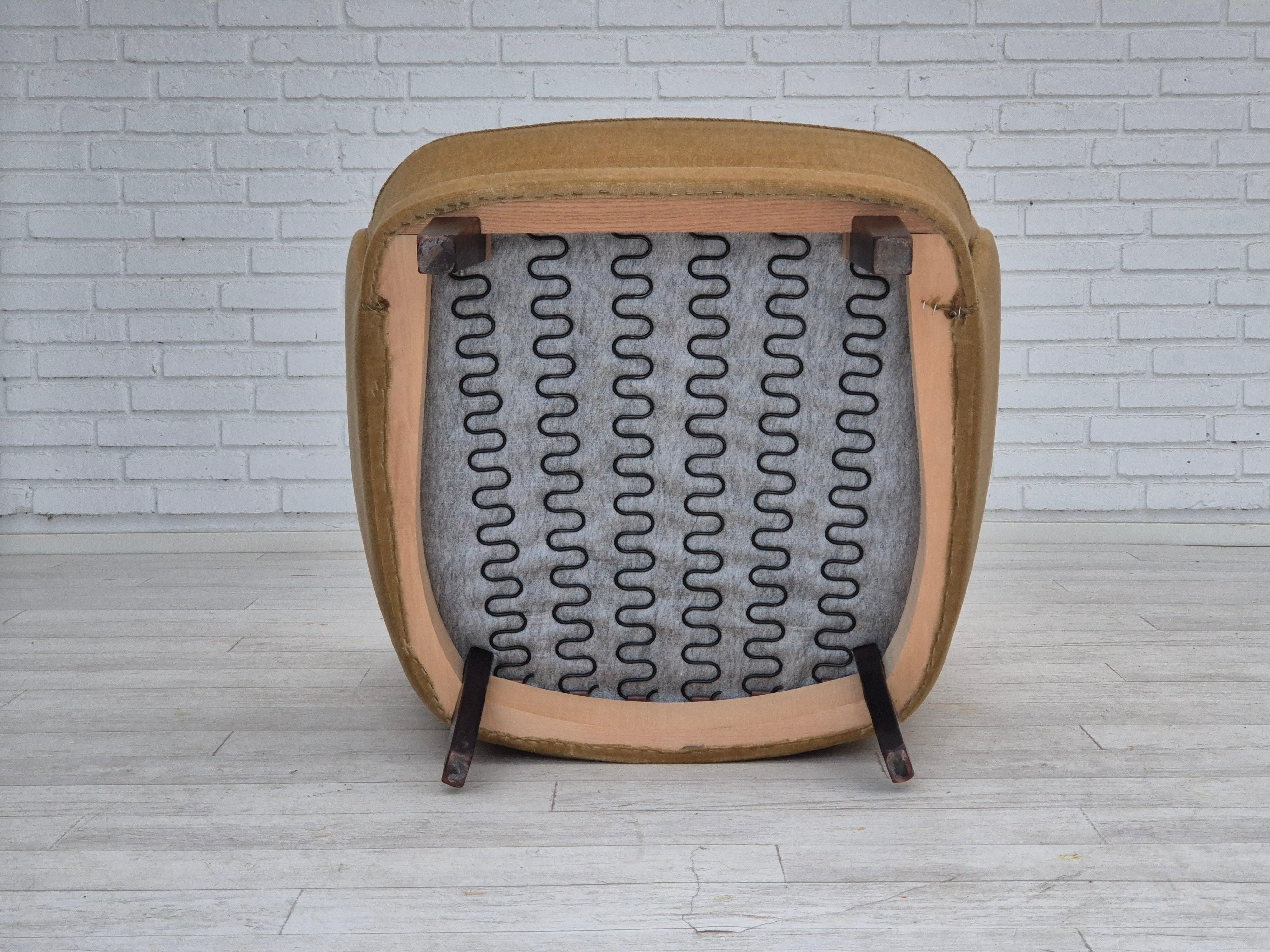 1970s, Danish highback armchair, original condition, furniture velour. For Sale 7