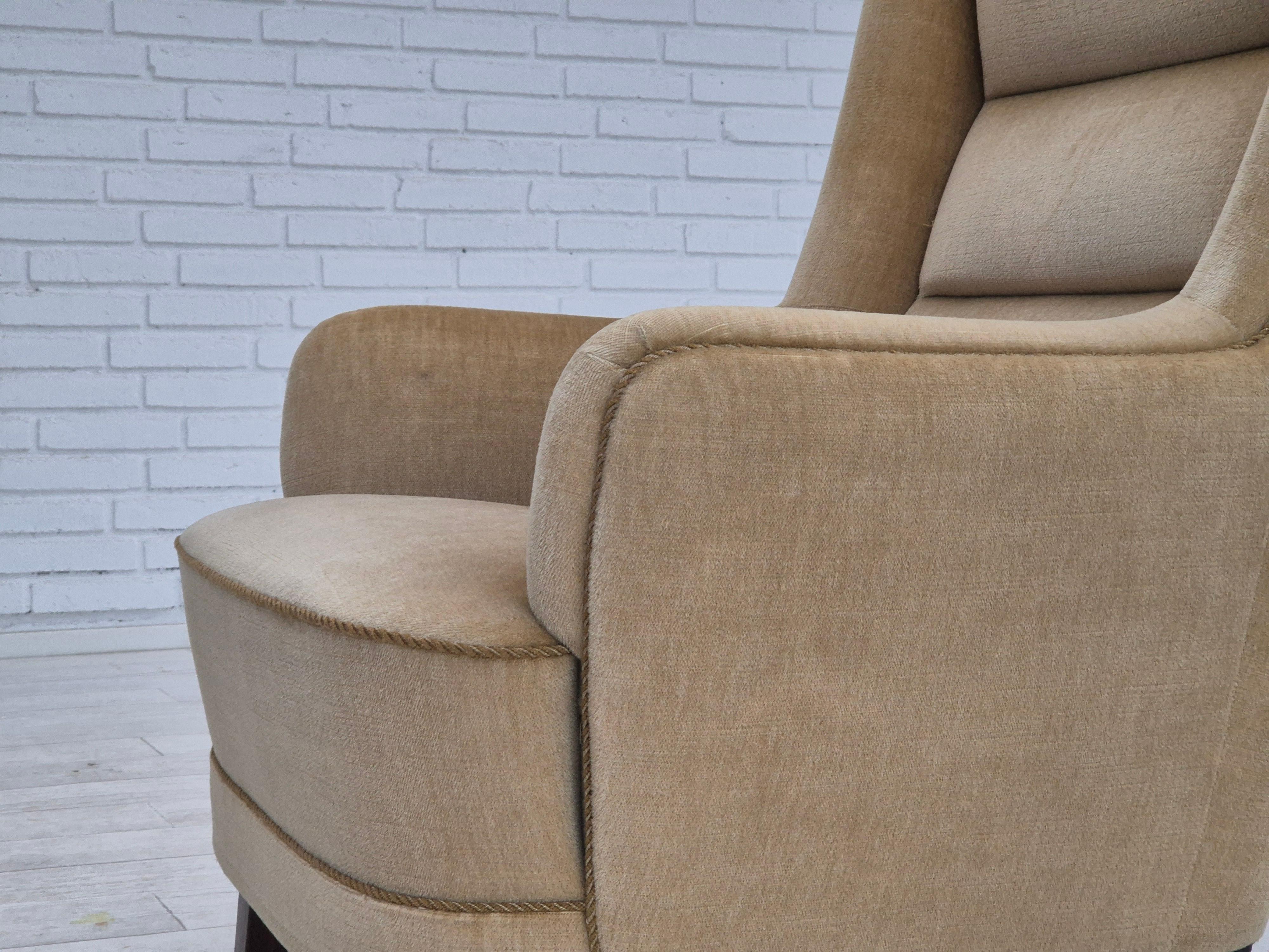1970s, Danish highback armchair, original condition, furniture velour. For Sale 12