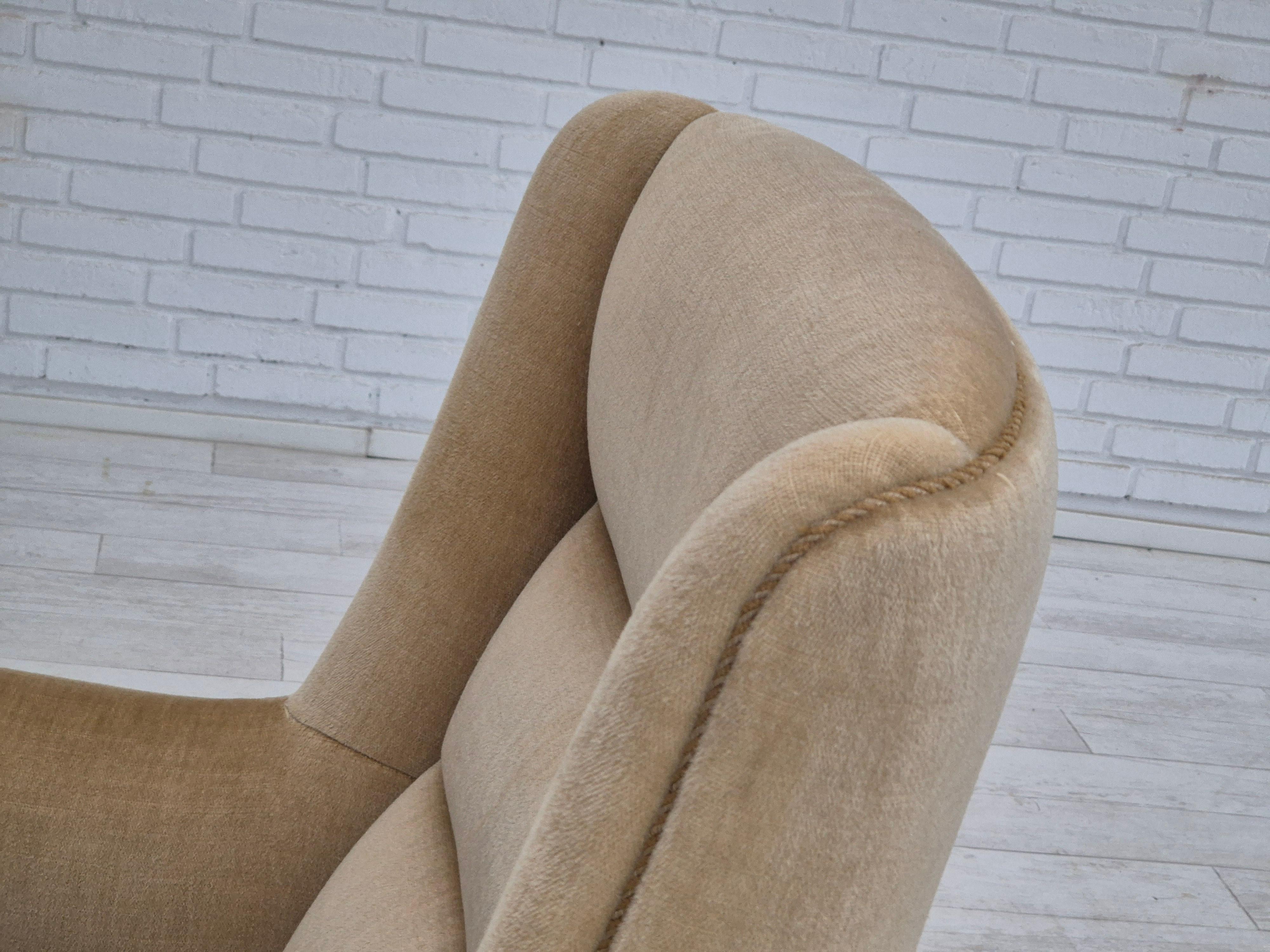 1970s, Danish highback armchair, original condition, furniture velour. For Sale 13