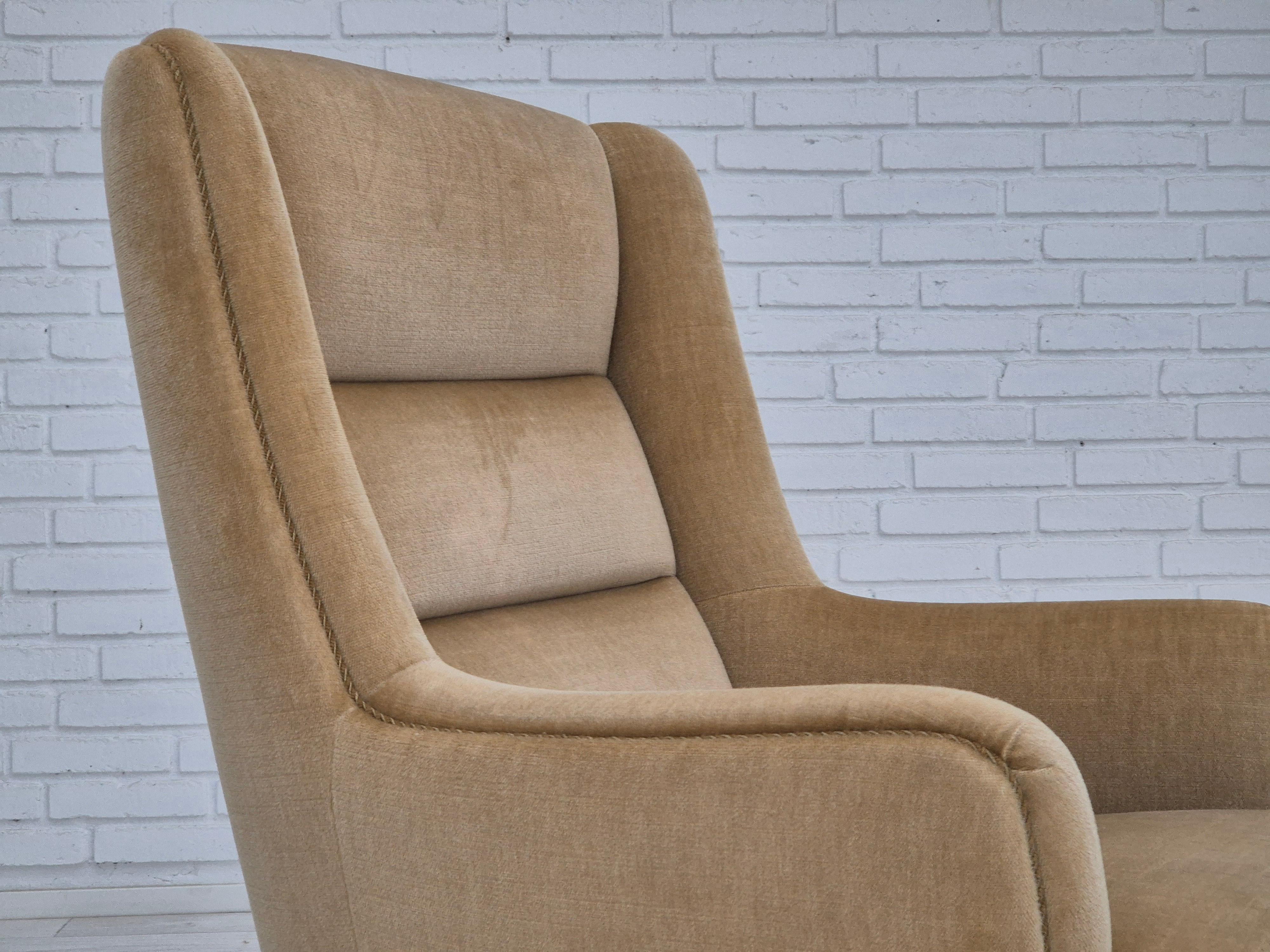 1970s, Danish highback armchair, original condition, furniture velour. For Sale 1