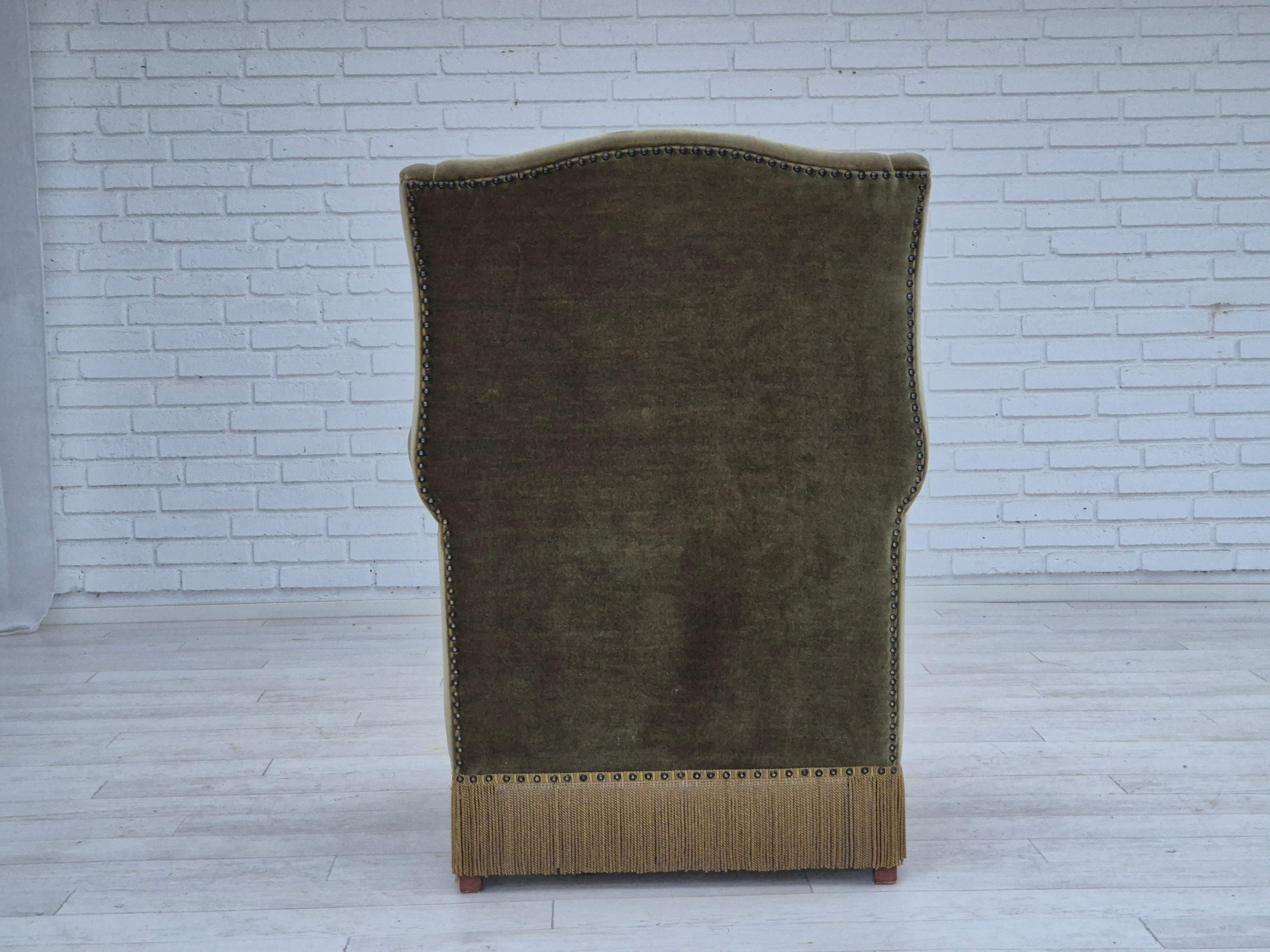 Velours 1970, fauteuil danois à dossier haut, état d'origine, velours de meuble en vente