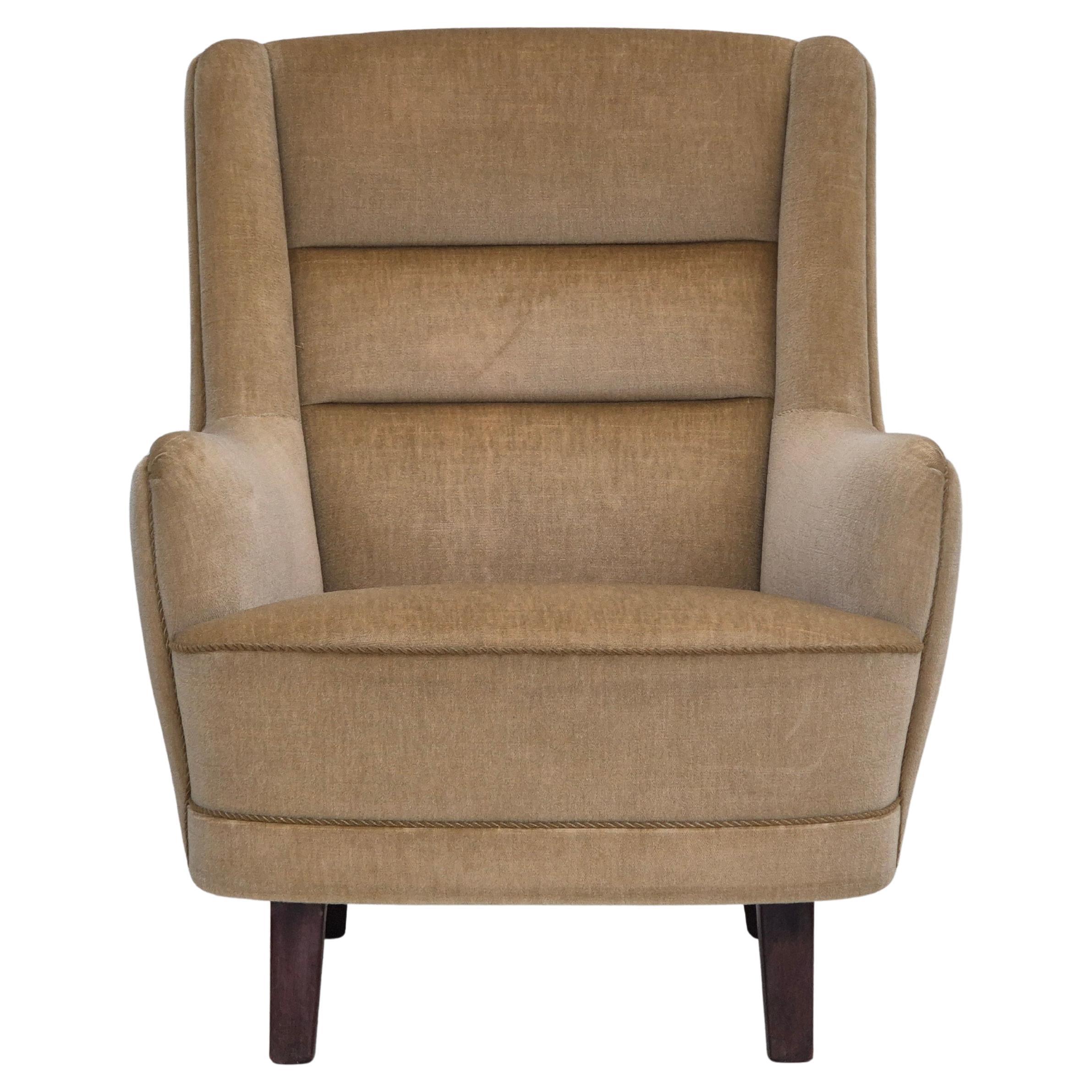 1970s, Danish highback armchair, original condition, furniture velour.