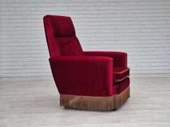 1970s, Danish highback armchair, original condition, red furniture velour.
