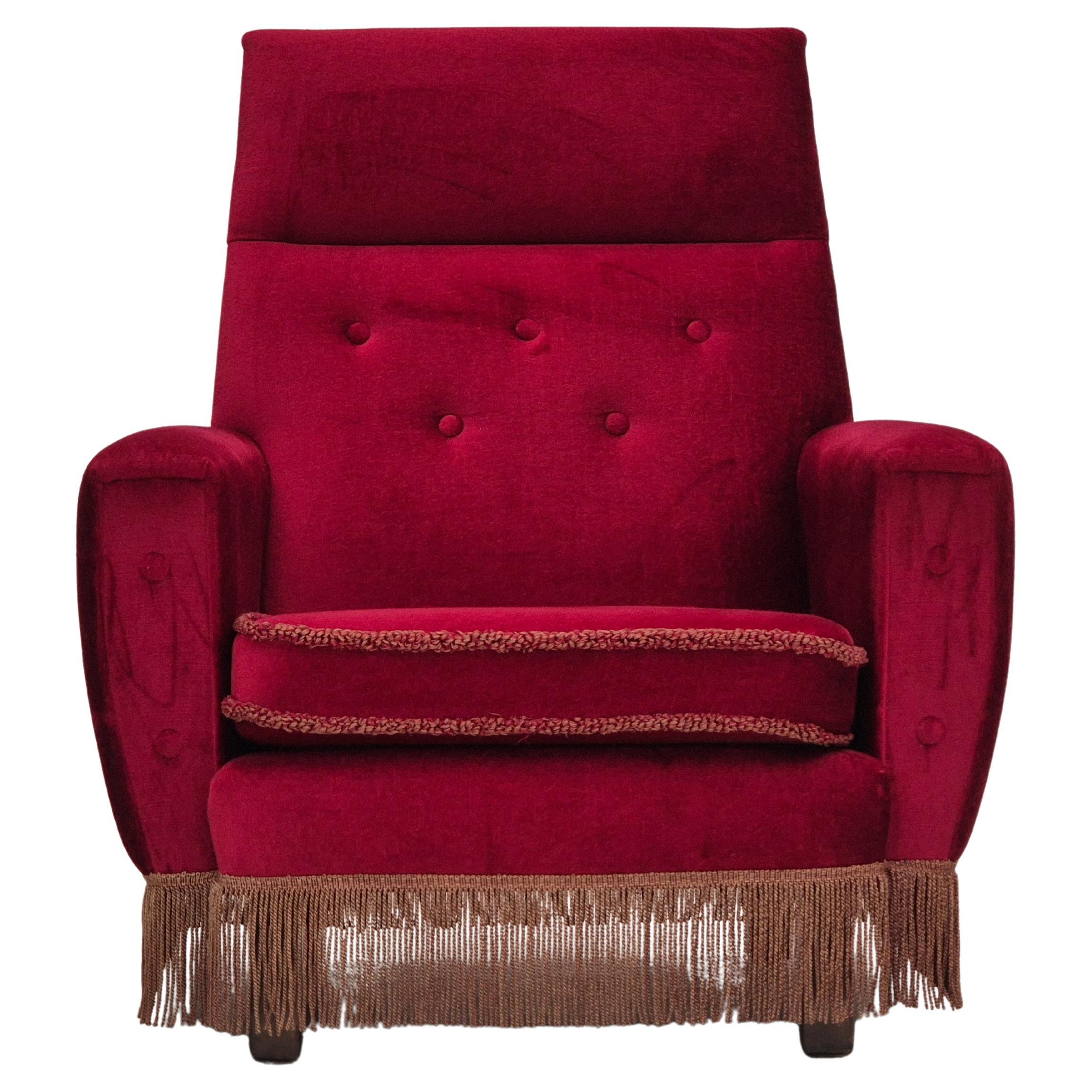 1970s, Danish highback armchair, original condition, red furniture velour.