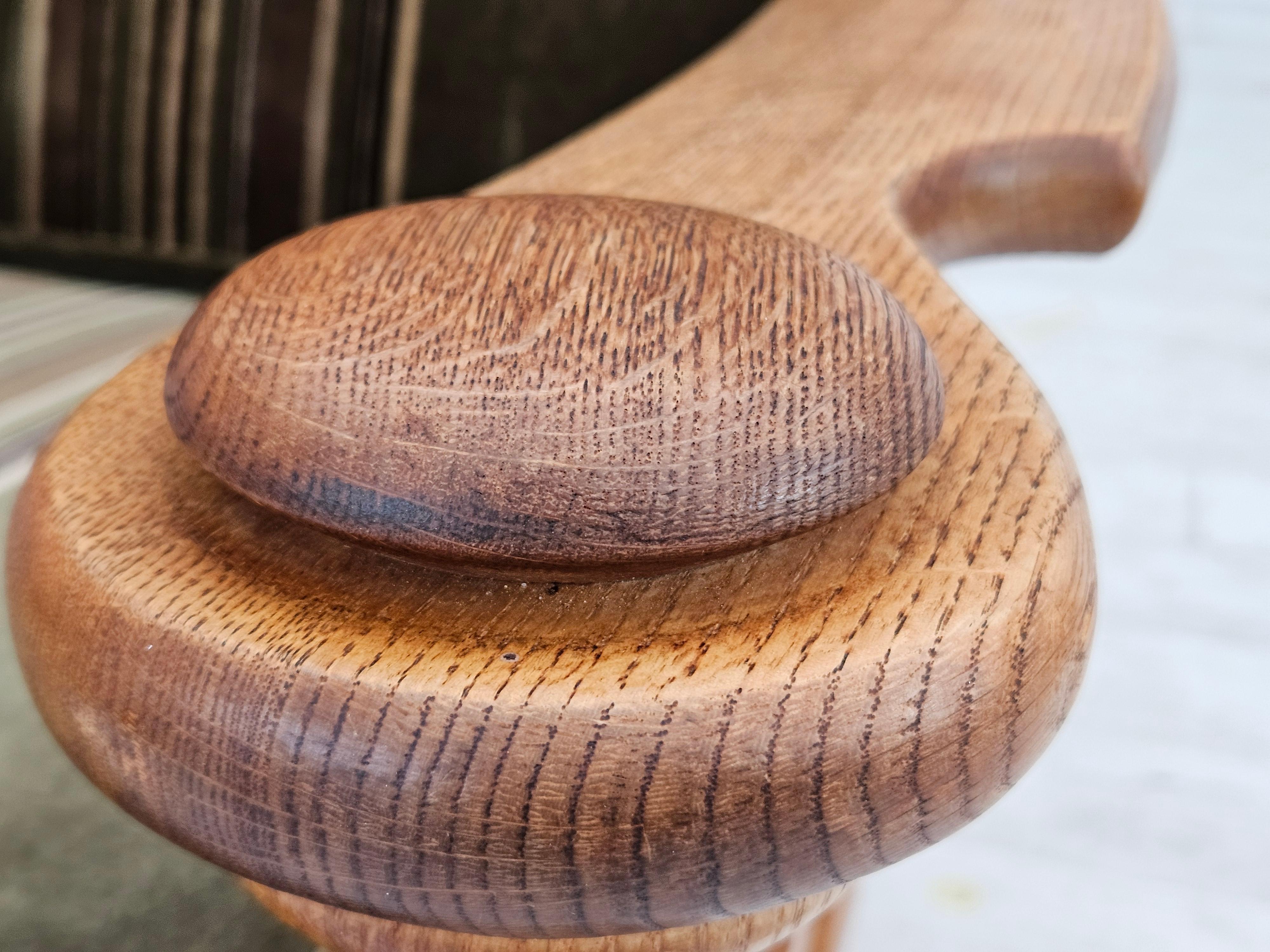 1970s, Danish highback armchair, original condition, velour, solid oak wood. For Sale 3