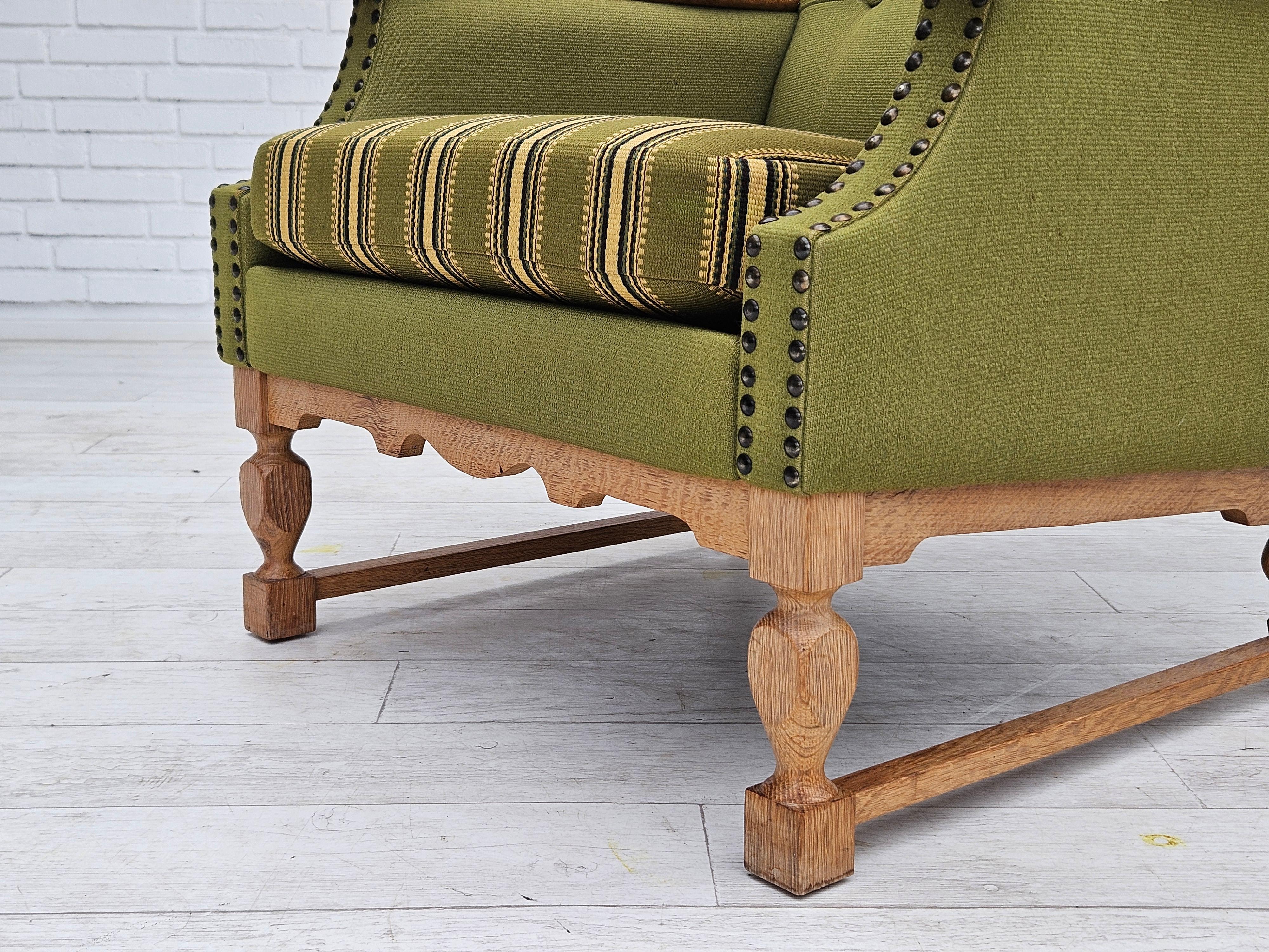 1970, fauteuil danois à dossier haut, laine, chêne, original en très bon état. en vente 11