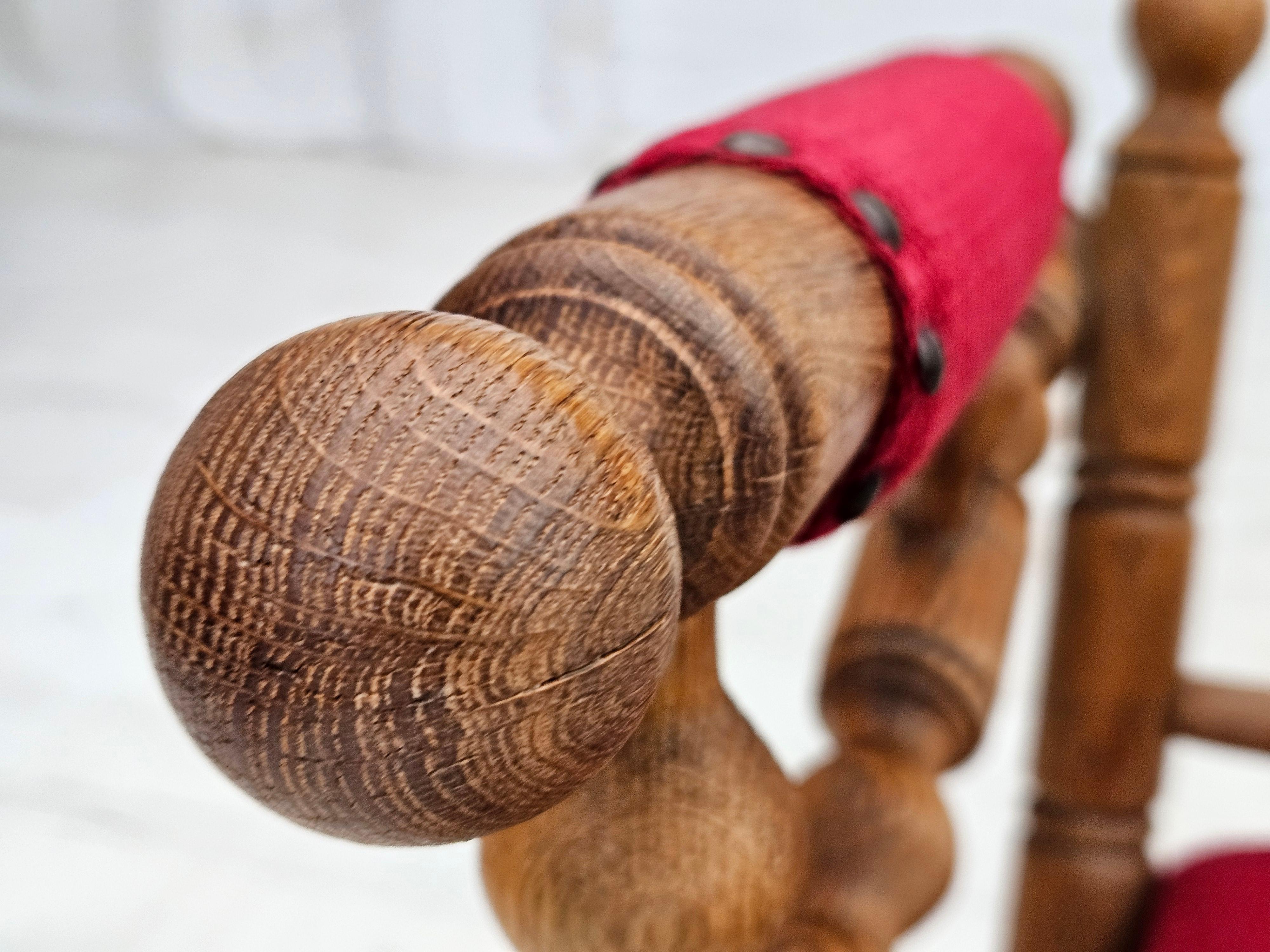 1970s, Danish highback rocking chair, oak wood, furniture wool, original. For Sale 9