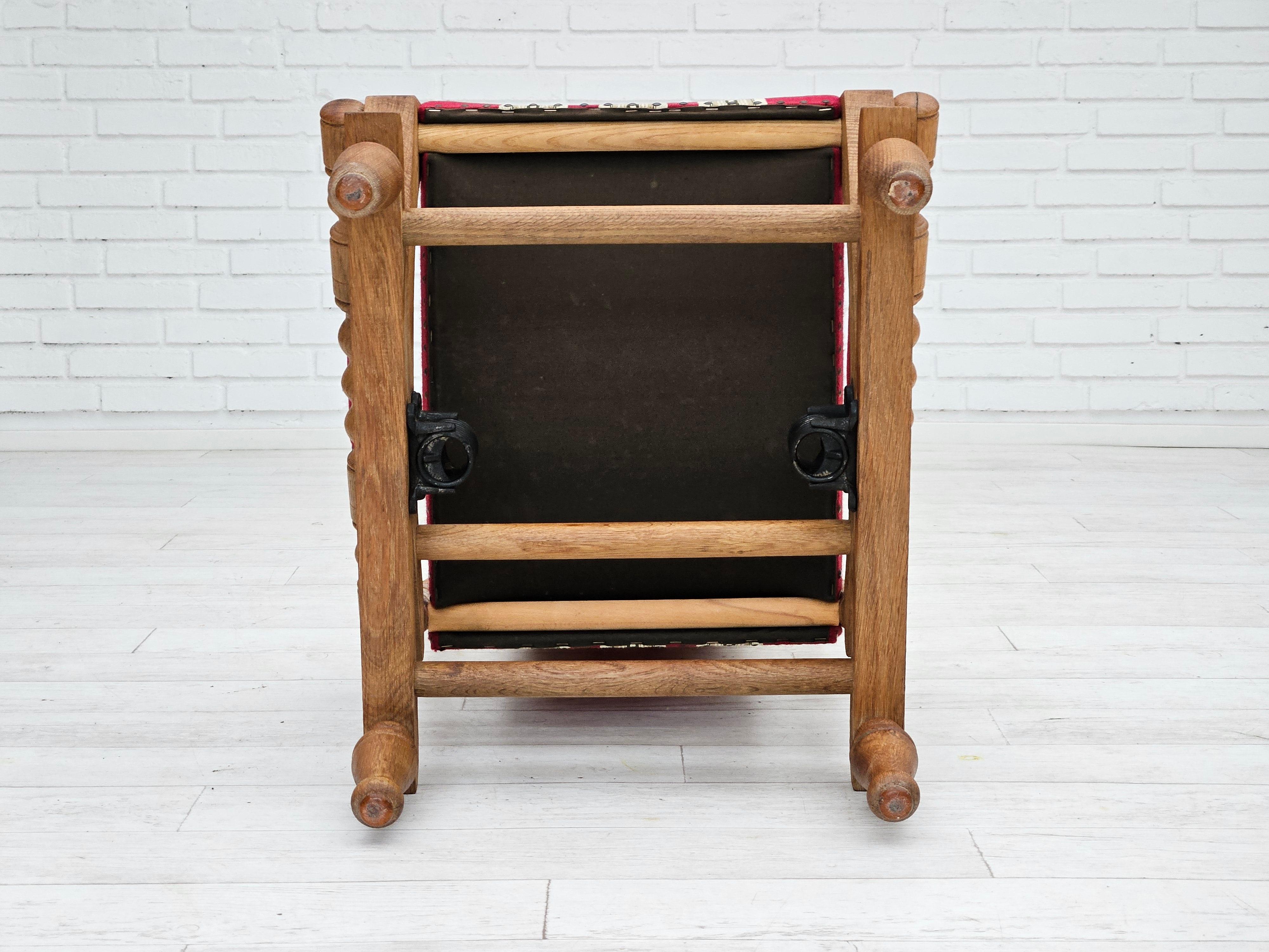 1970s, Danish highback rocking chair, oak wood, furniture wool, original. For Sale 10