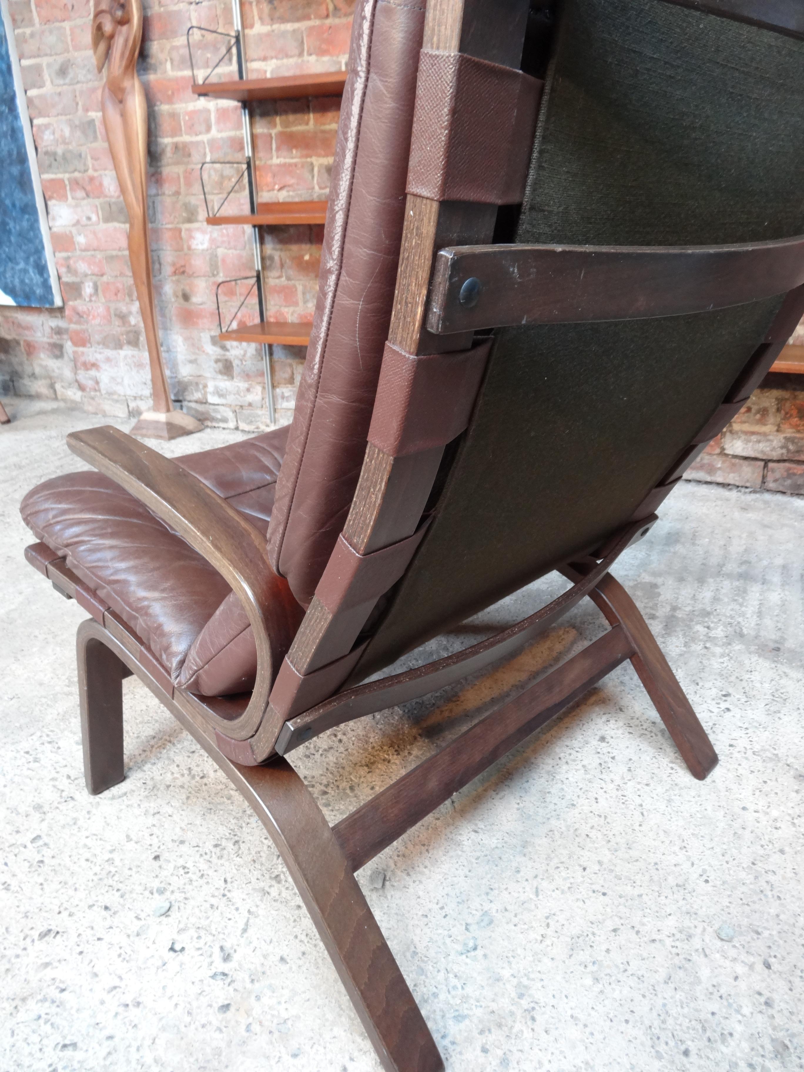 Mid-Century Modern 1970s Danish Ingmar Relling Brown Leather Armchair For Sale