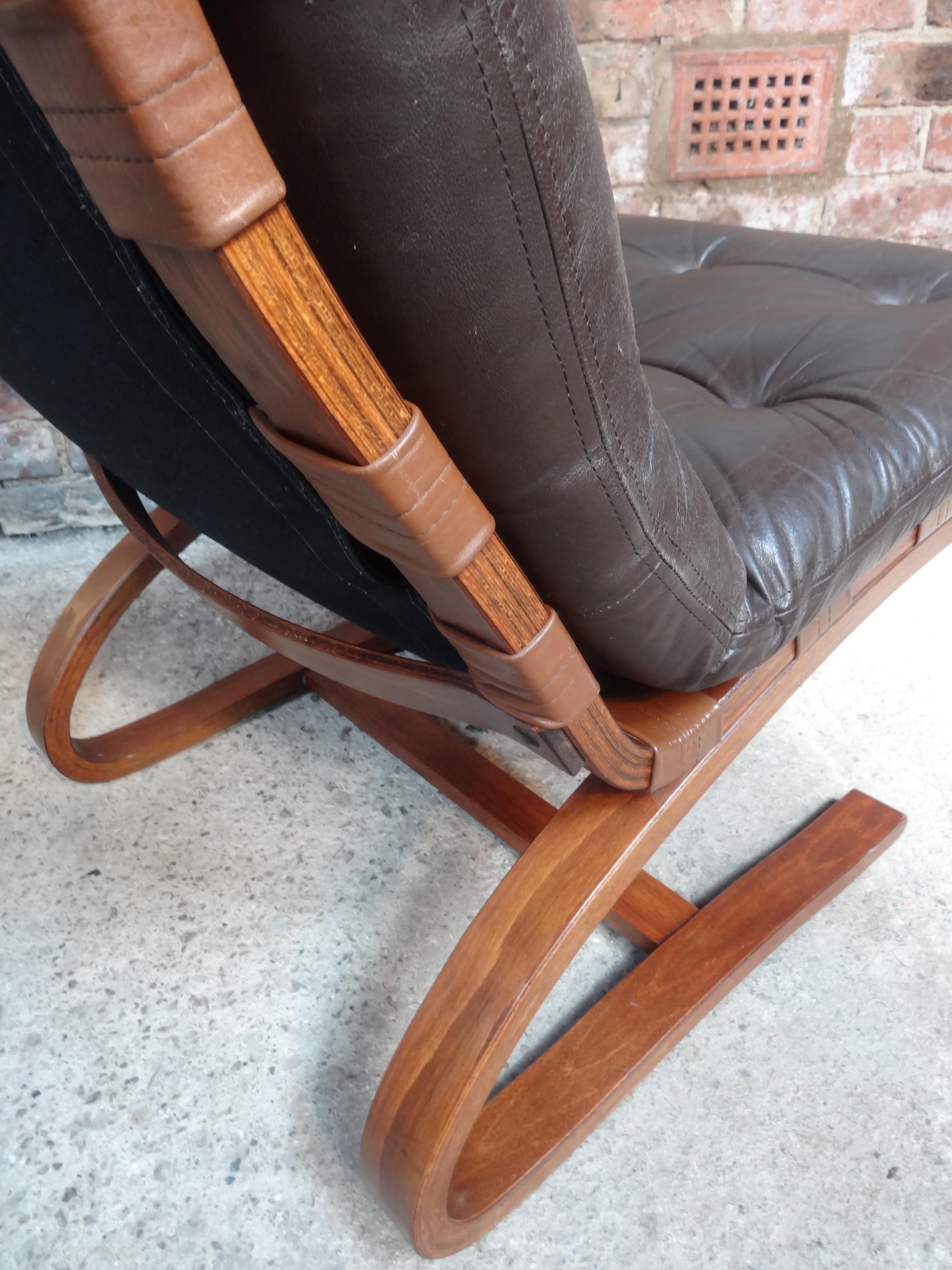 Mid-Century Modern 1970's Danish Ingmar Relling brown leather arm chair 