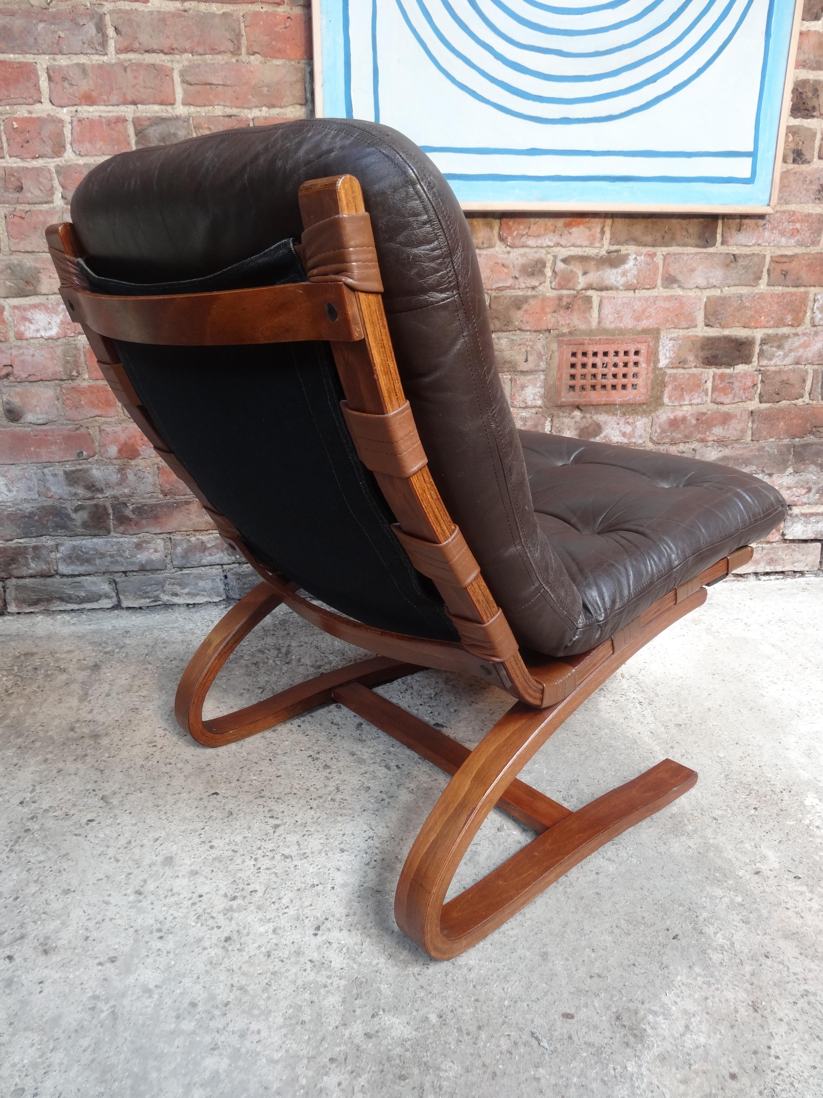 1970's Danish Ingmar Relling brown leather arm chair  In Good Condition In Markington, GB