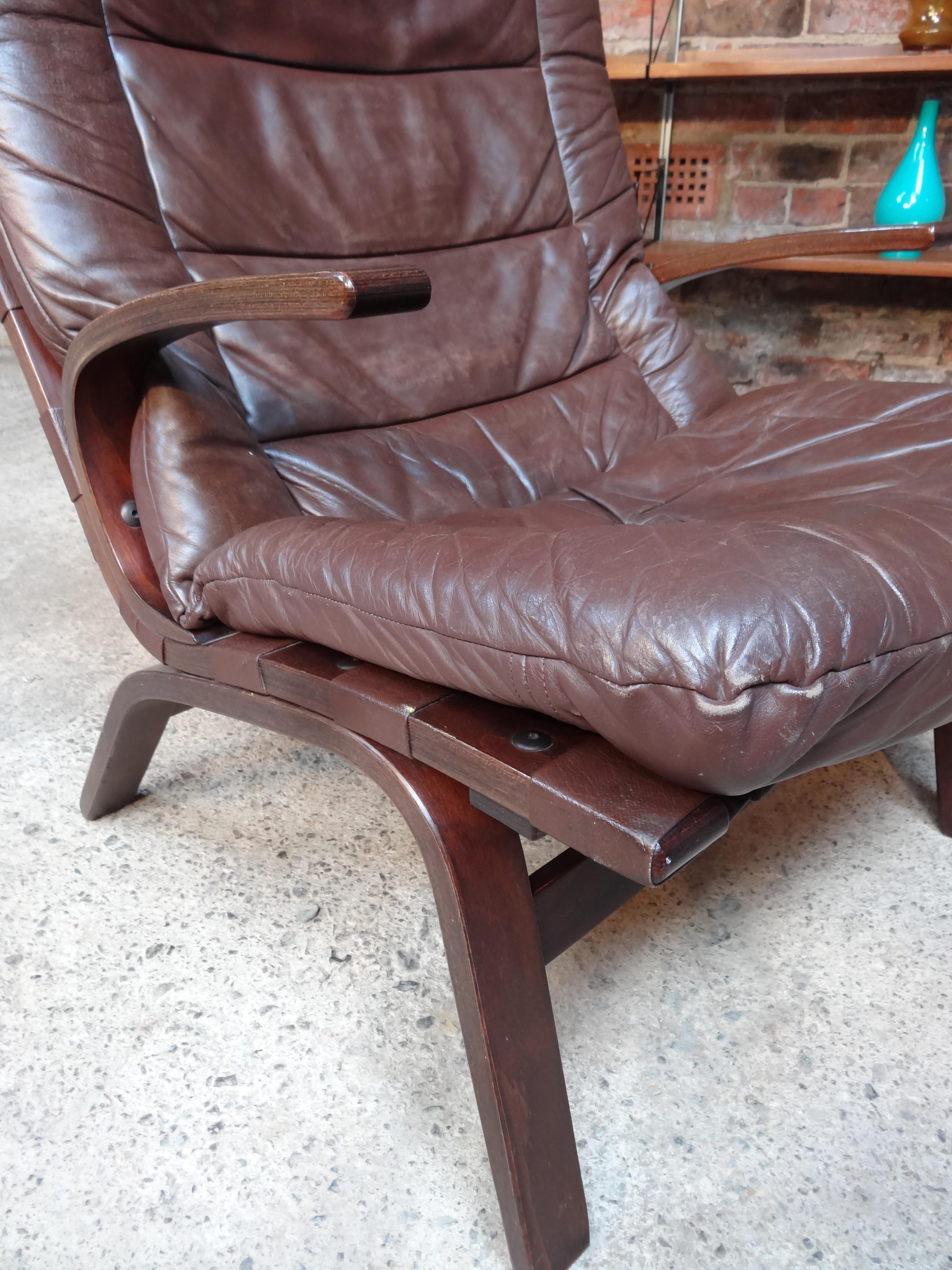 Danois 1970 - Fauteuil danois en cuir Brown Ingmar Relling en vente