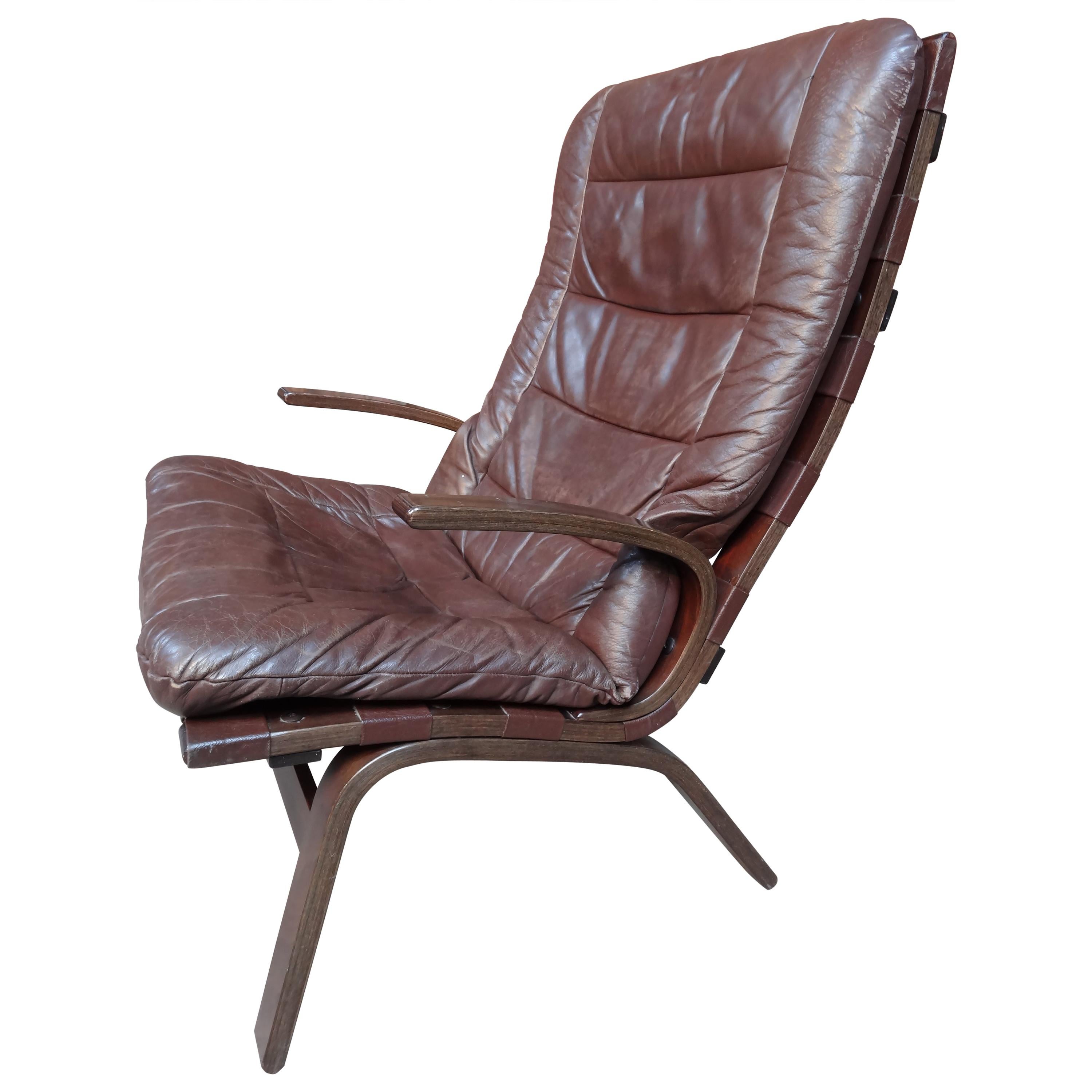 1970 - Fauteuil danois en cuir Brown Ingmar Relling