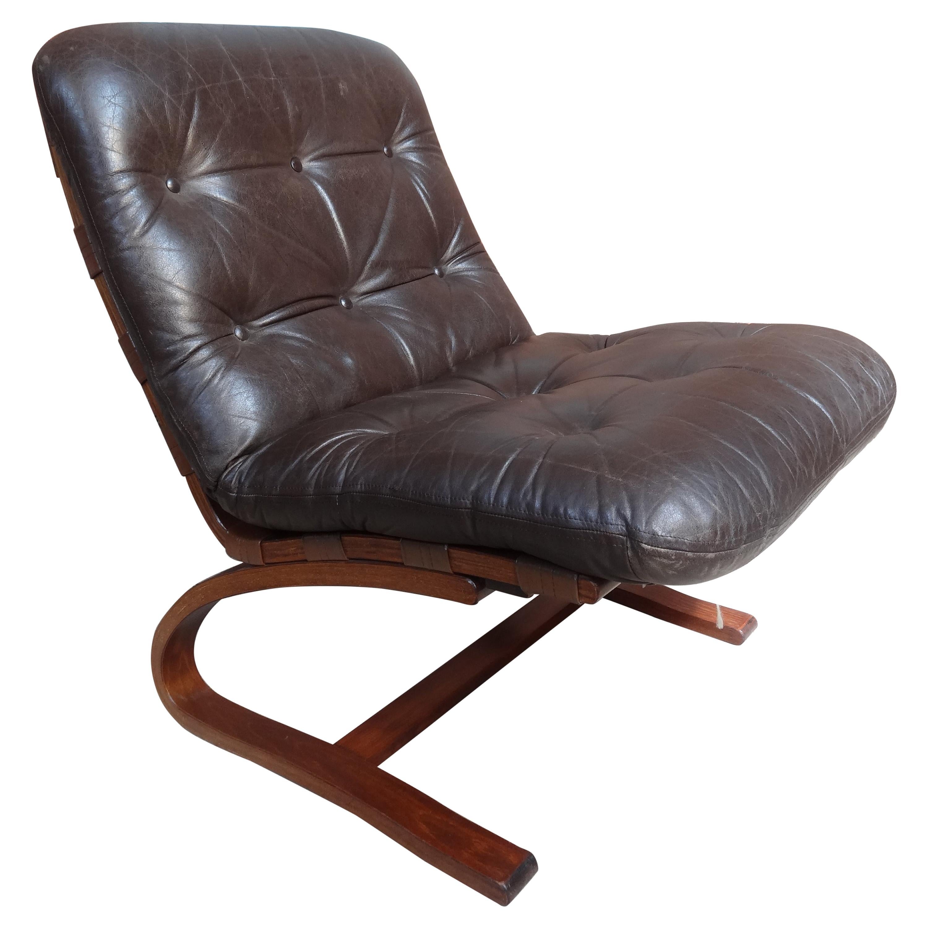 1970's Danish Ingmar Relling brown leather arm chair 