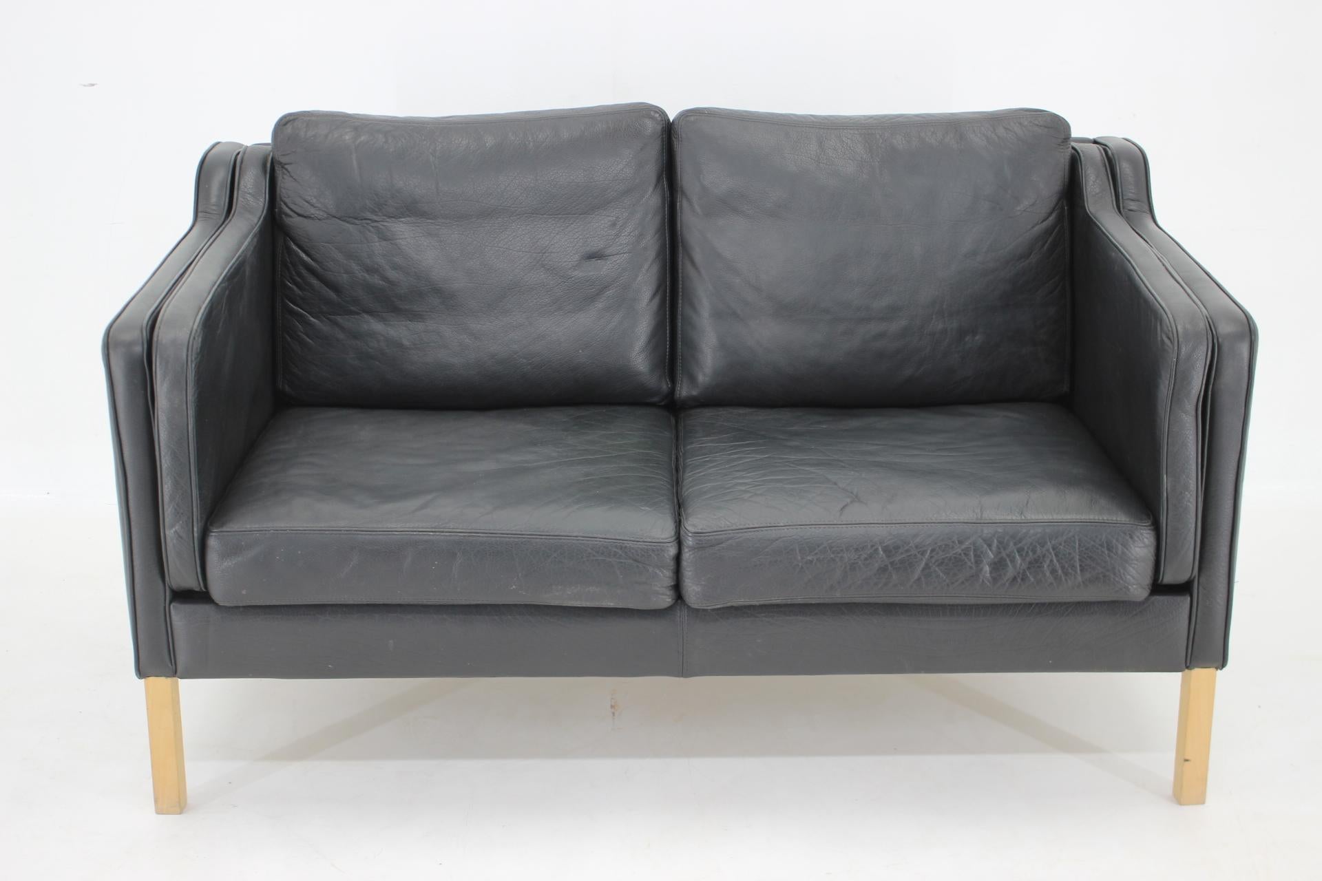Mid-Century Modern 1970s Danish Leather 2 Seater Sofa 