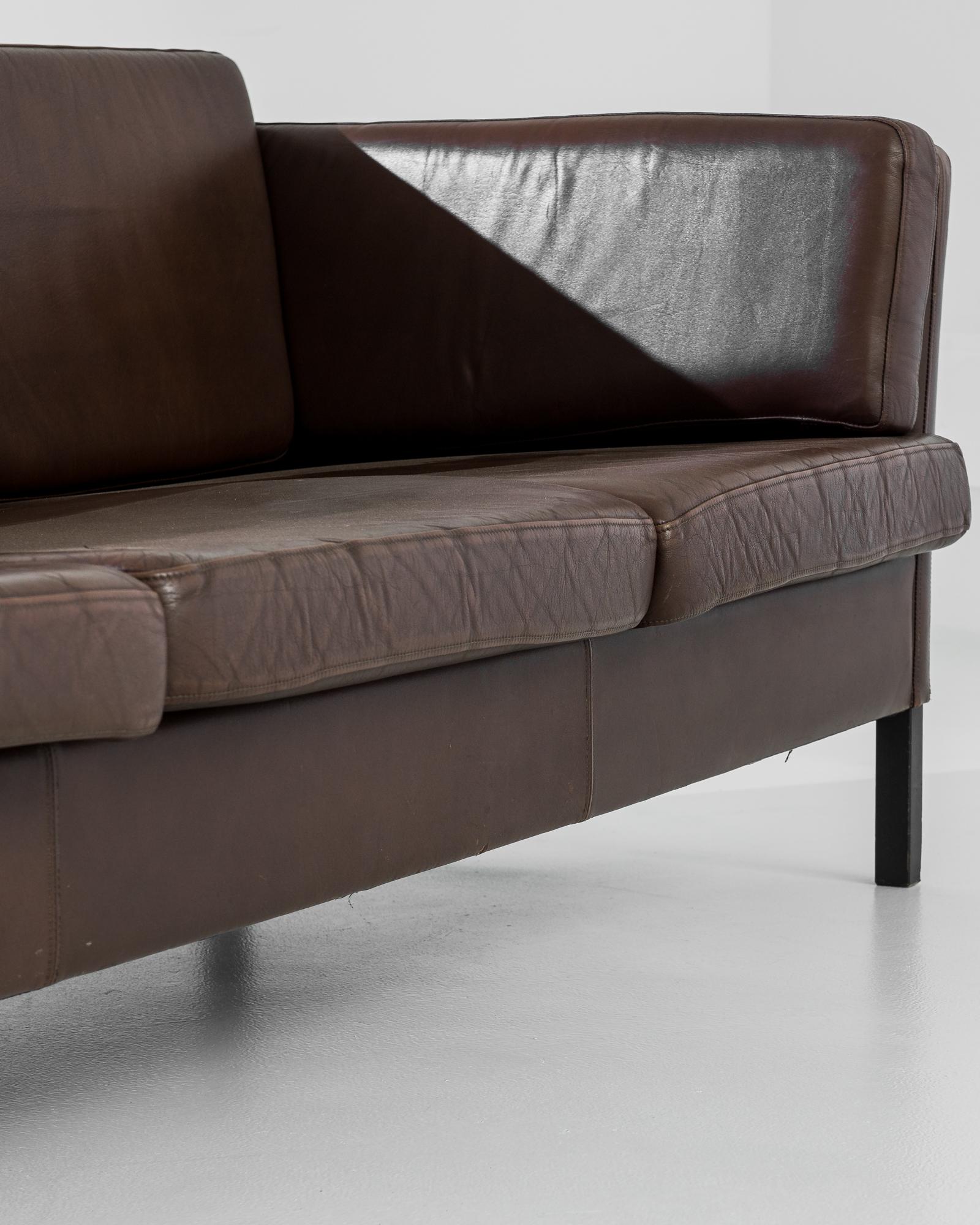 Mid-Century Modern 1970s Danish Leather Sofa