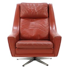 1970s Danish Leather Swivel Lounge Chair