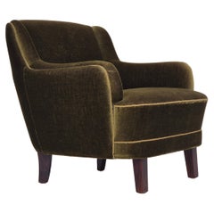 Used 1970s, Danish lounge chair, furniture velour, beech wood, original.