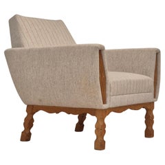 1970s, Danish lounge chair, furniture wool, oak wood, original condition.