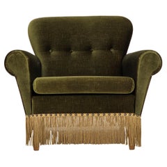 1970s, Danish lounge chair, low, furniture velour, ash wood legs.