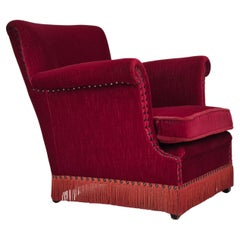 1970s, Danish lounge chair, original condition, cherry-red velour fabric.