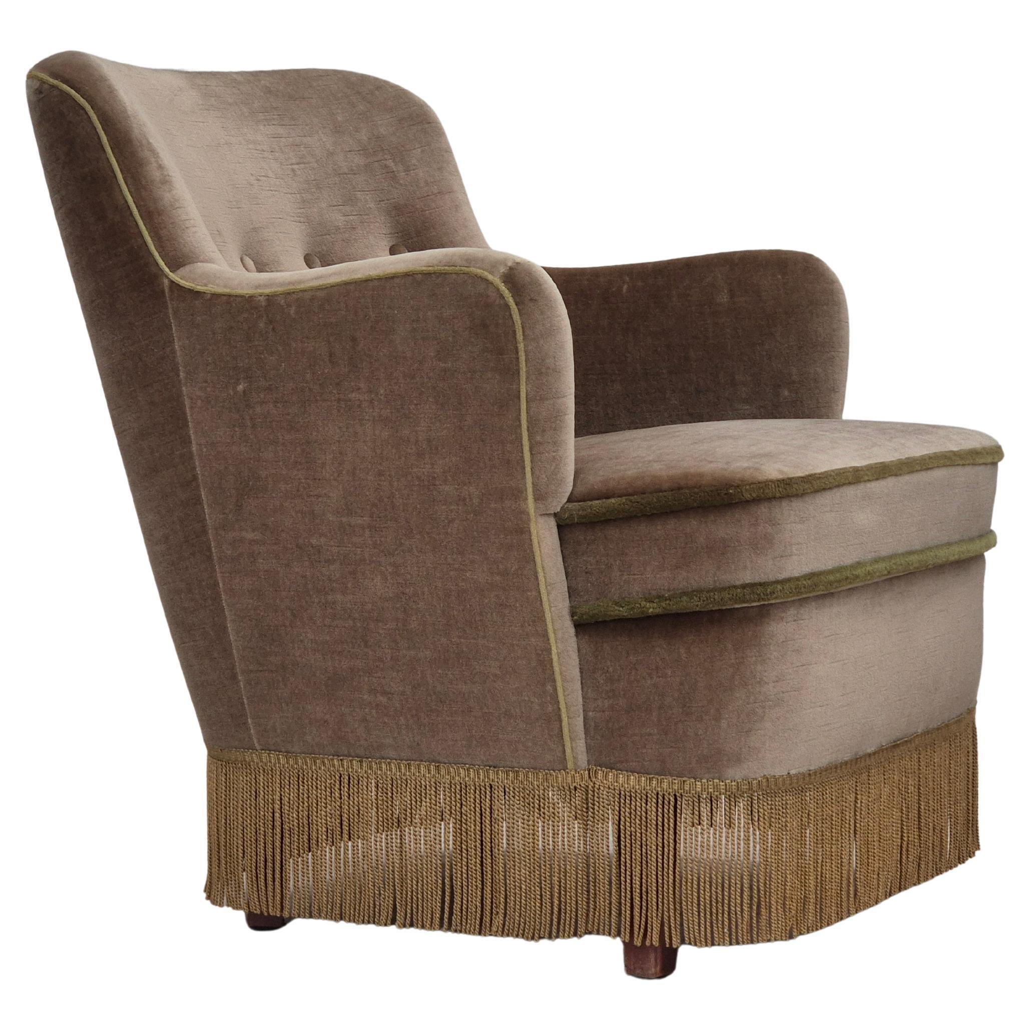 1970s, Danish lounge chair, original condition, furniture velour, beech ...