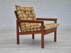 1970s, Danish lounge chair, original condition, furniture wool fabric, teak wood