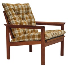 Dänischer Loungesessel, Originalzustand, 1970er Jahre, Möbelstoff aus Wolle, Teakholz