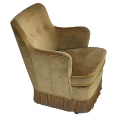 Años 70, tumbona danesa, muebles originales de terciopelo verde claro, madera de haya.