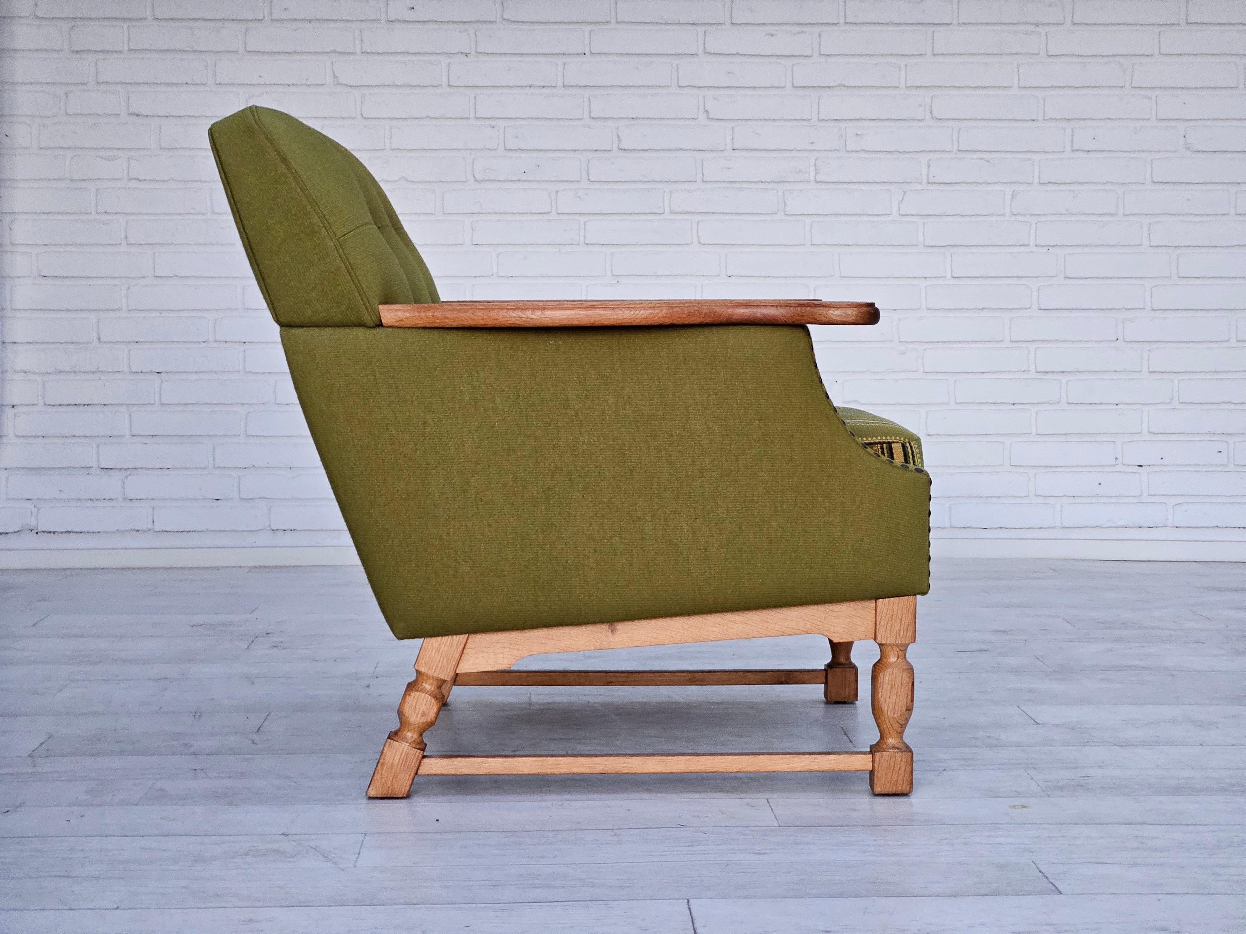 Late 20th Century 1970s, Danish lounge chair, wool, oak, original very good condition. For Sale