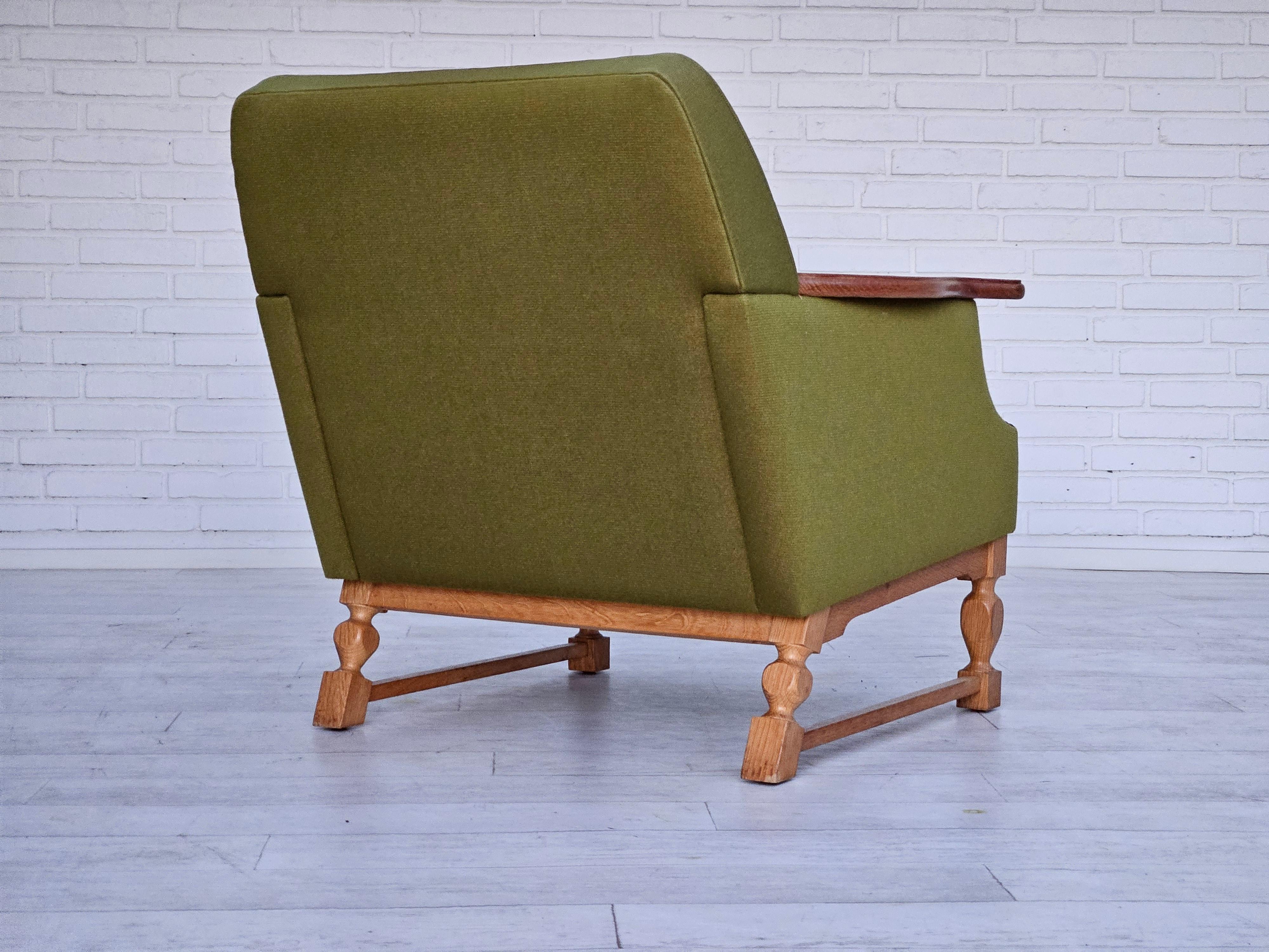 Wool 1970s, Danish lounge chair, wool, oak, original very good condition. For Sale