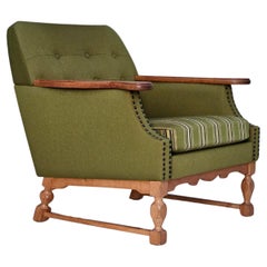 Vintage 1970s, Danish lounge chair, wool, oak, original very good condition.