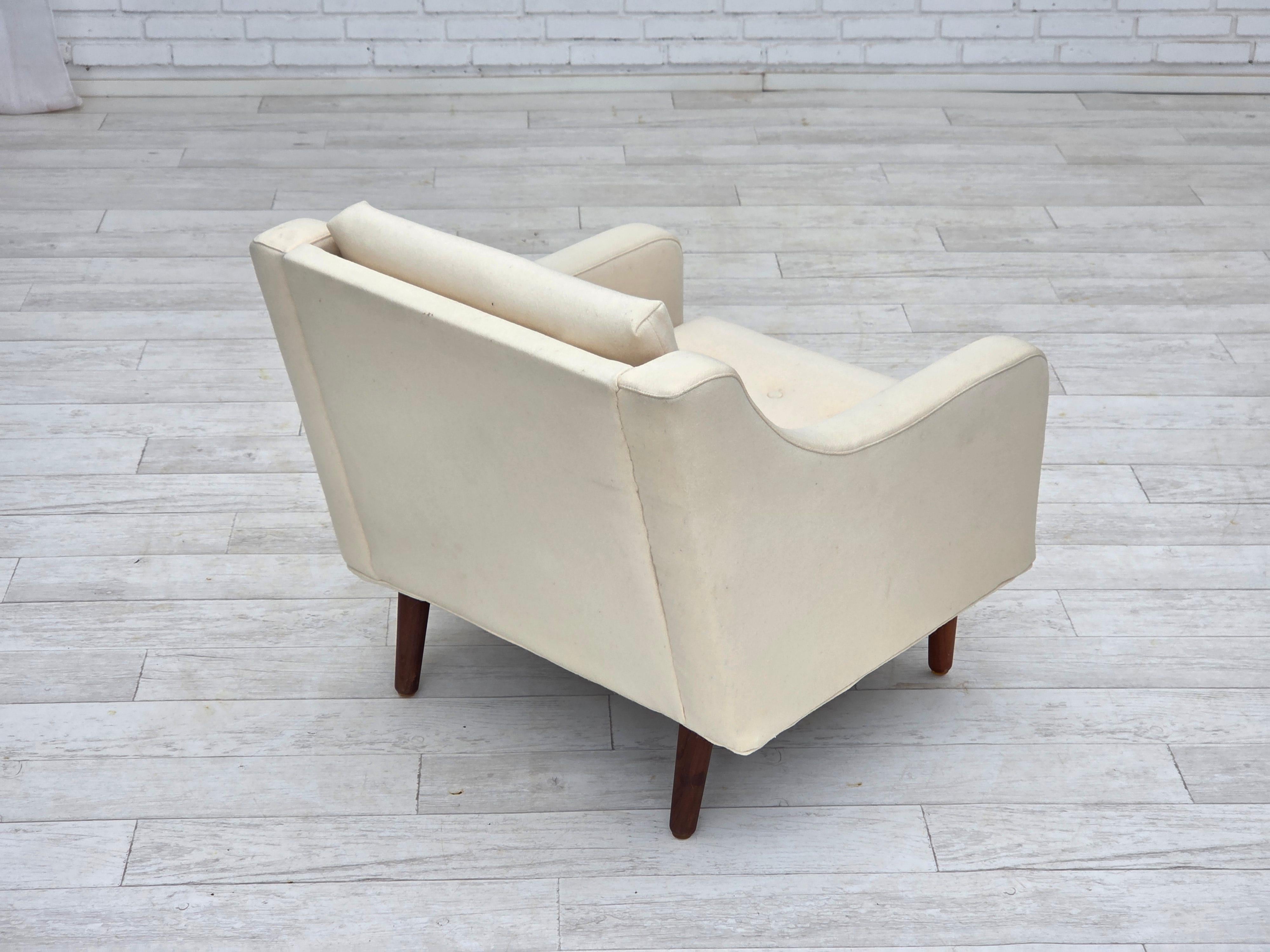 Late 20th Century 1970s, Danish loungechair, furniture wool, teak wood legs. For Sale