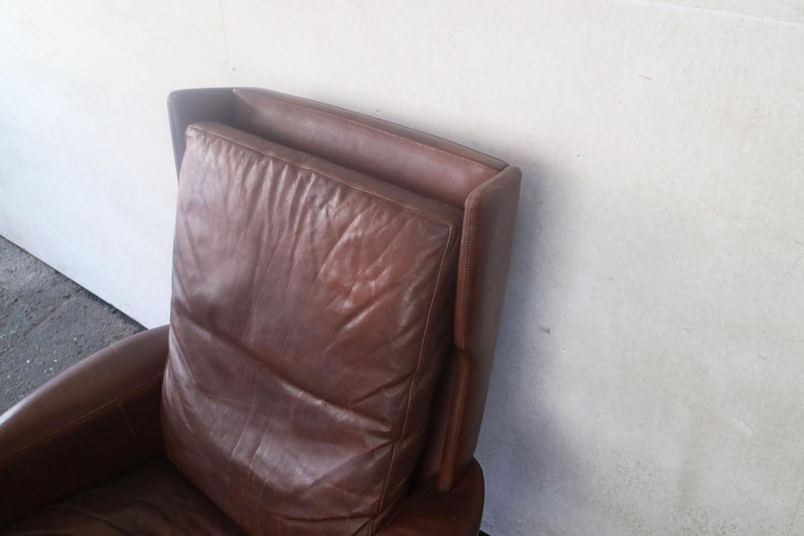 1970s Danish Midcentury Brown Leather High Back Armchair In Good Condition In London, GB