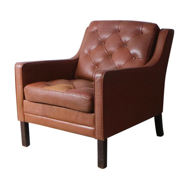 1970s Danish Midcentury Leather Lounge Chair im Angebot