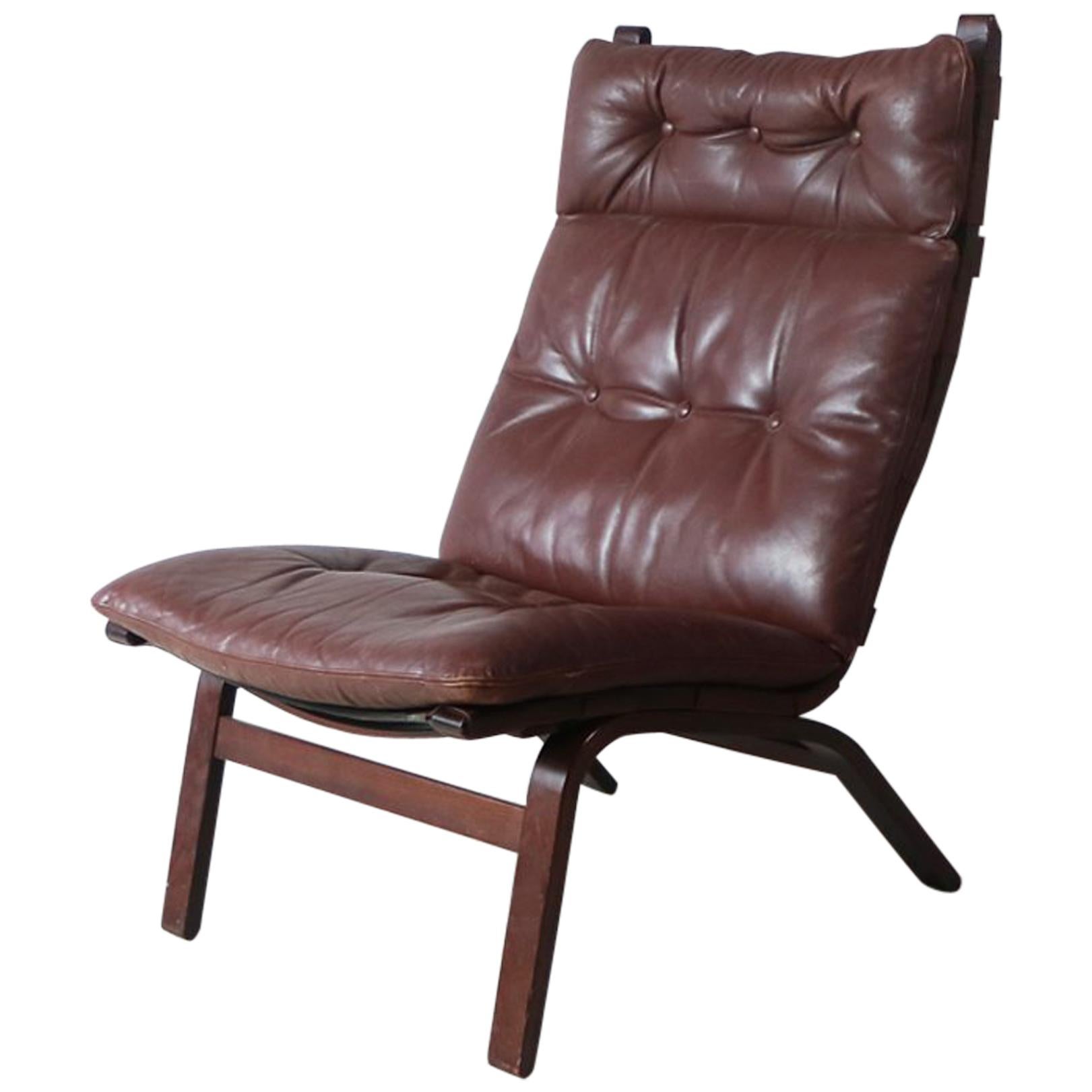 1970s Danish Midcentury Leather Lounge Chair For Sale