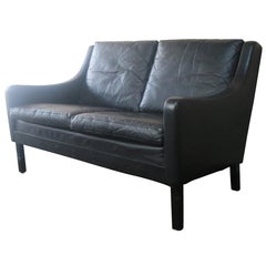 1970s Danish Midcentury Leather Sofa in the Style of Borge Mogensen
