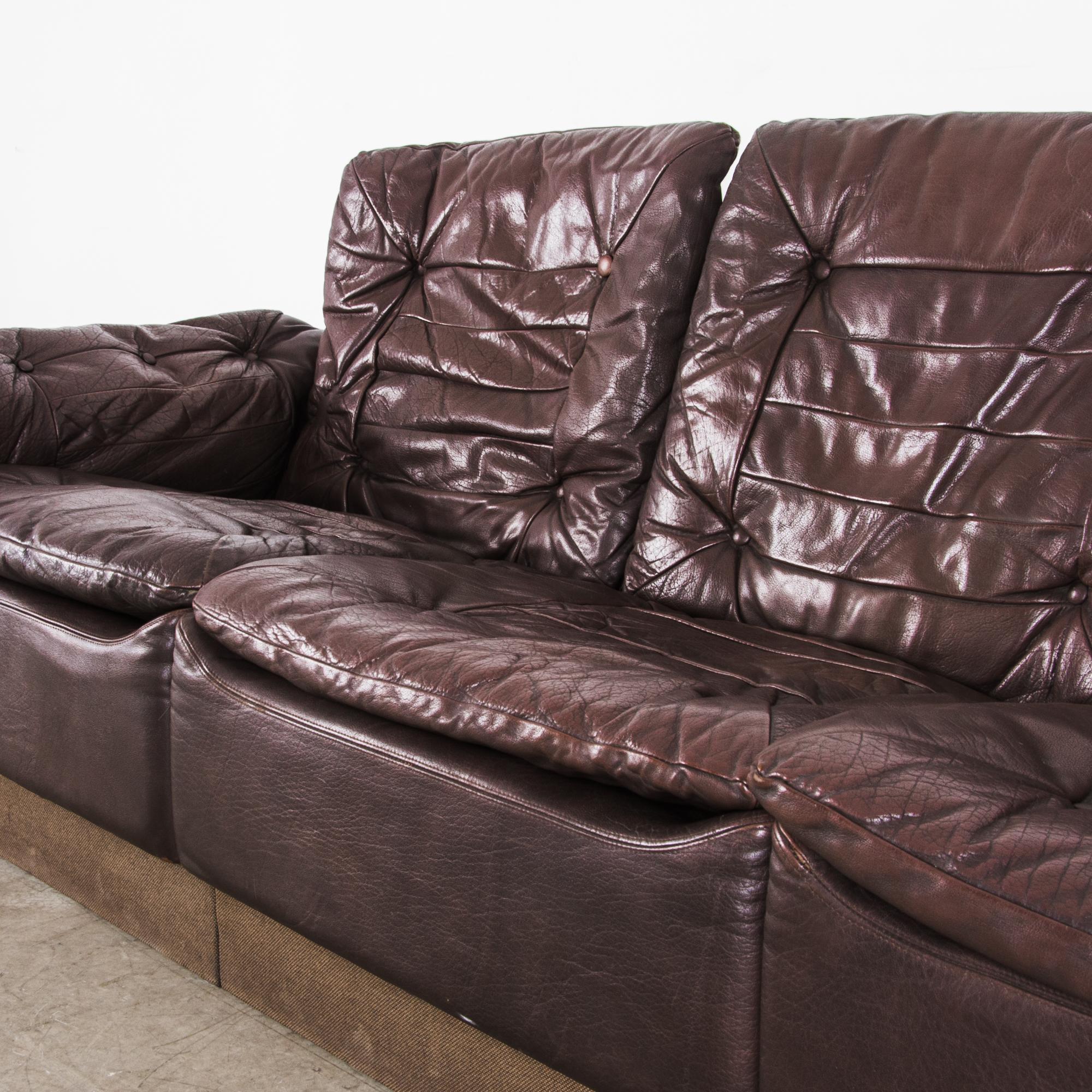 1970s Danish Modern Chocolate Brown Leather Sofa In Good Condition In High Point, NC