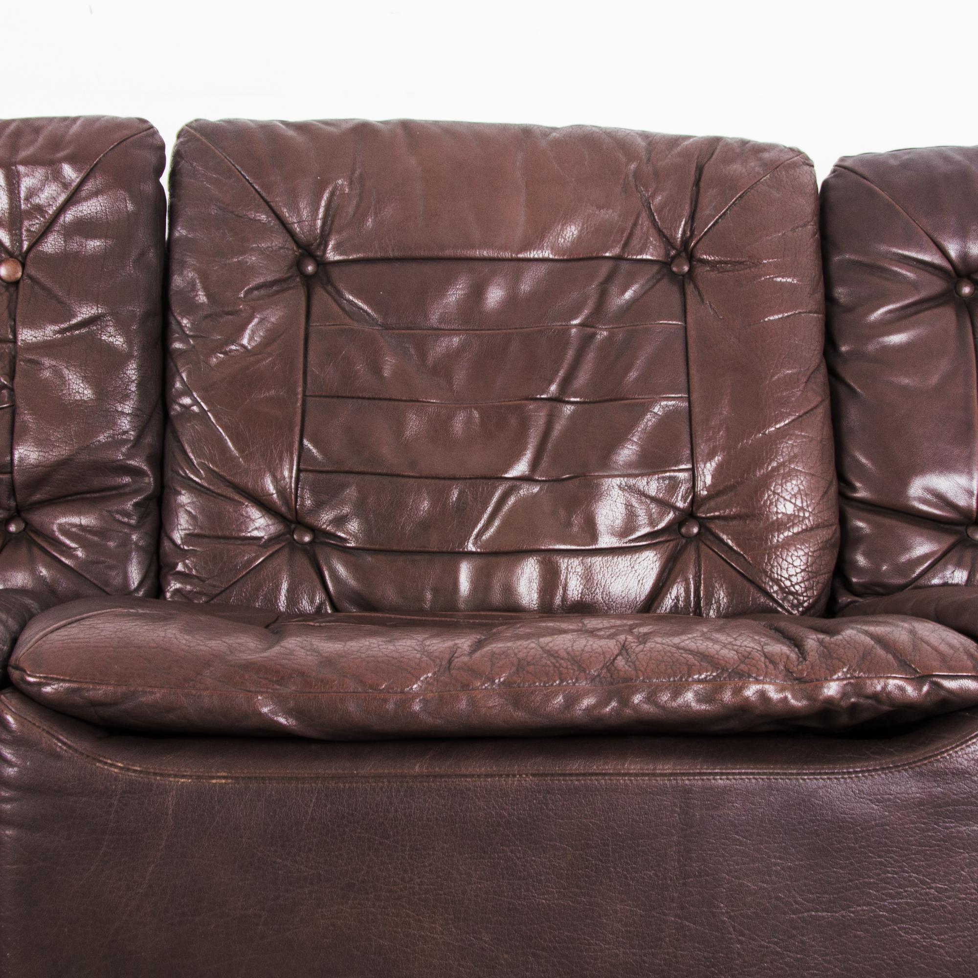 Late 20th Century 1970s Danish Modern Chocolate Brown Leather Sofa
