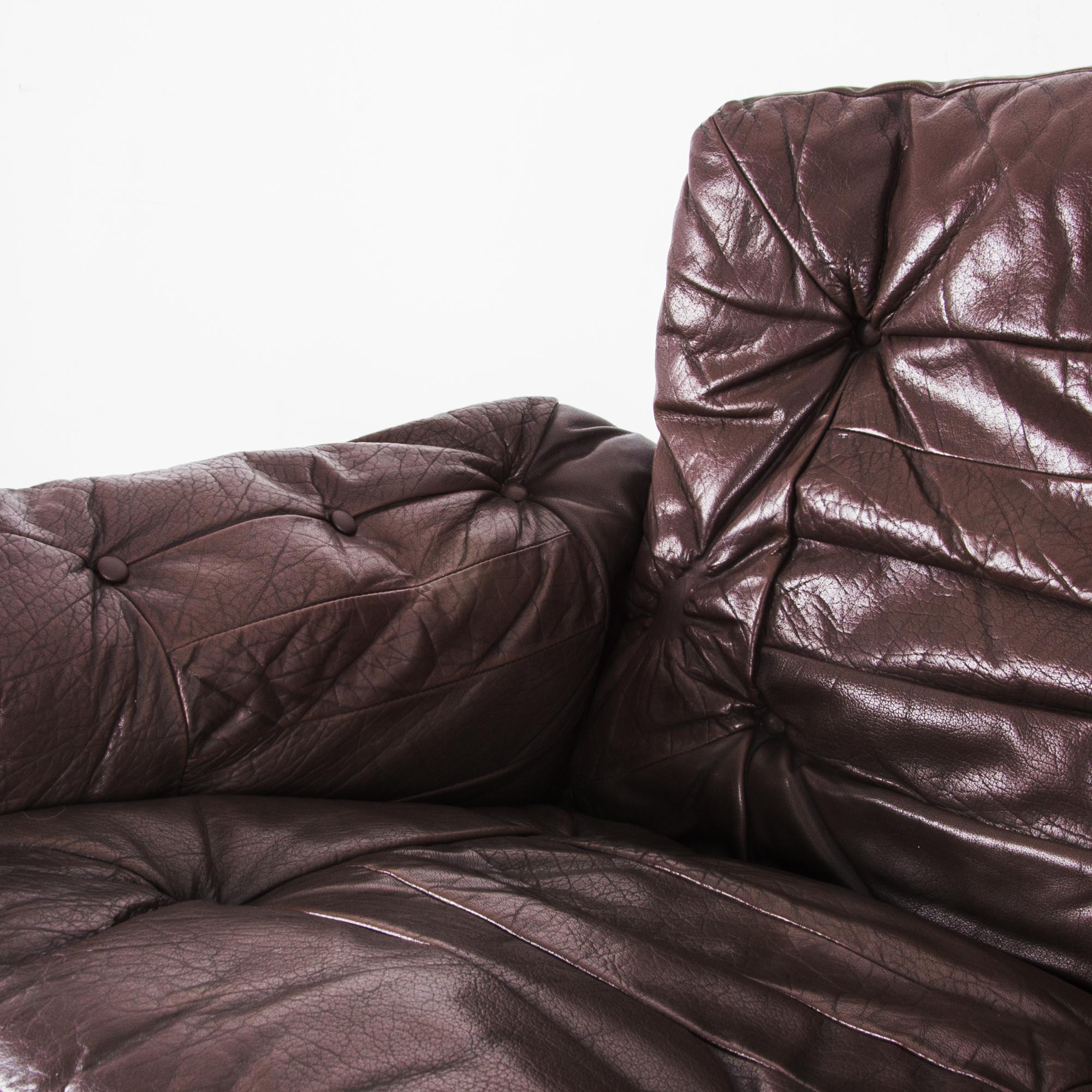 1970s Danish Modern Chocolate Brown Leather Sofa 1
