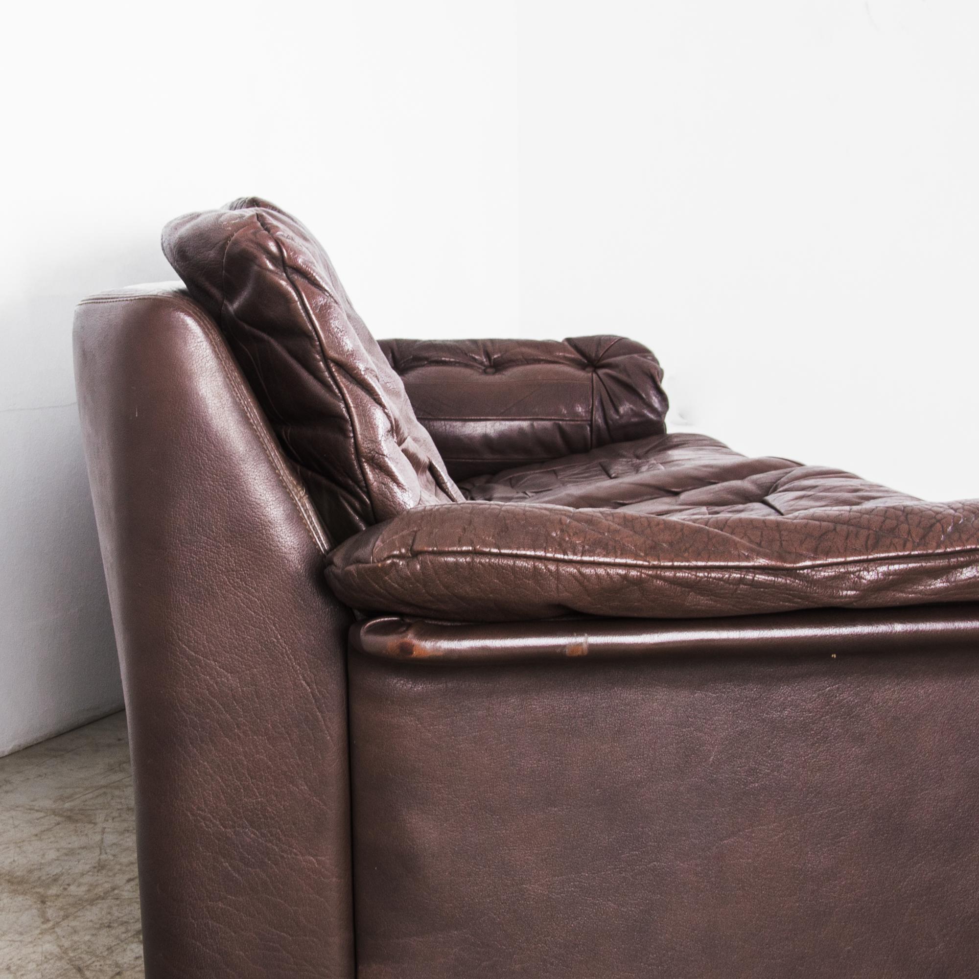 1970s Danish Modern Chocolate Brown Leather Sofa 2