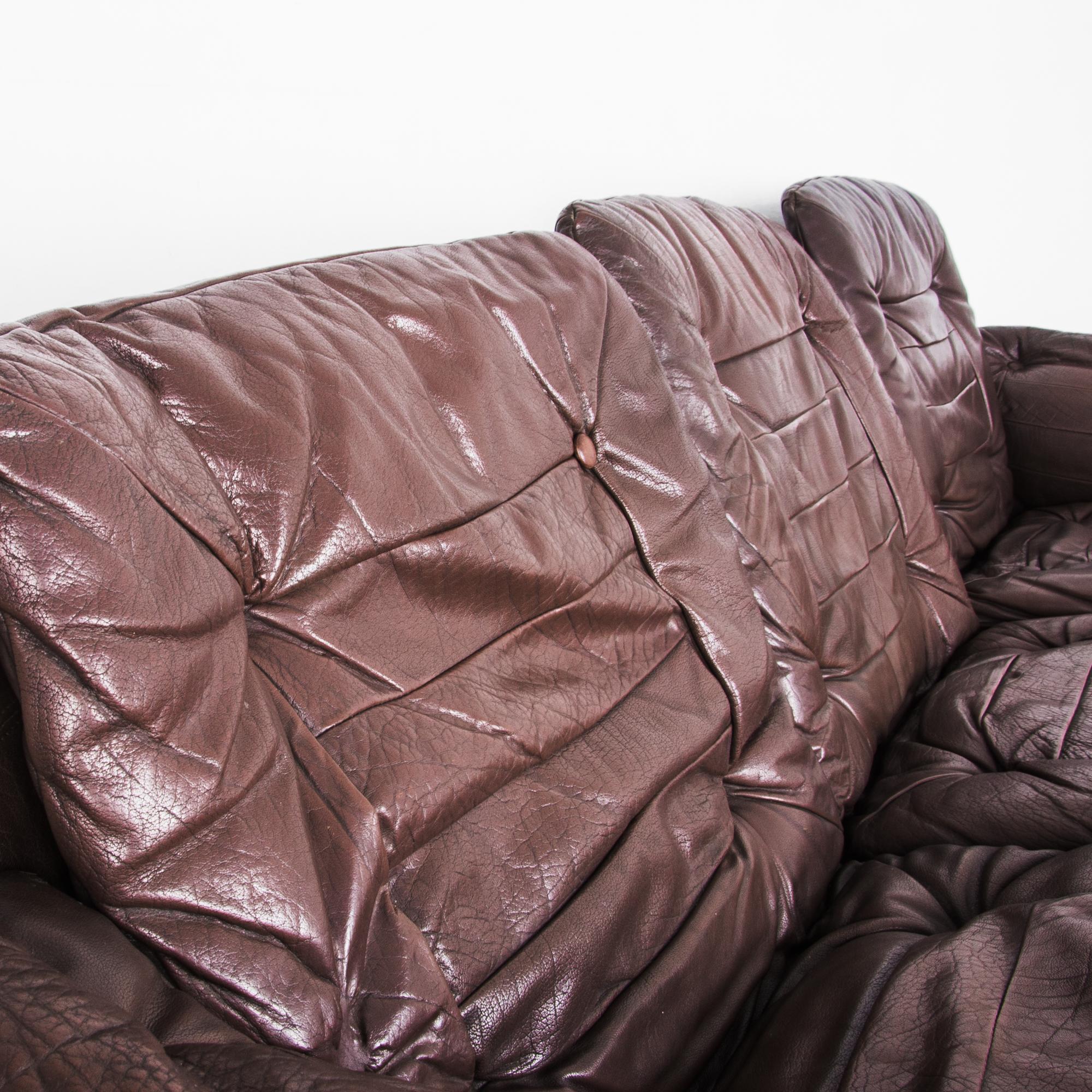 1970s Danish Modern Chocolate Brown Leather Sofa 3