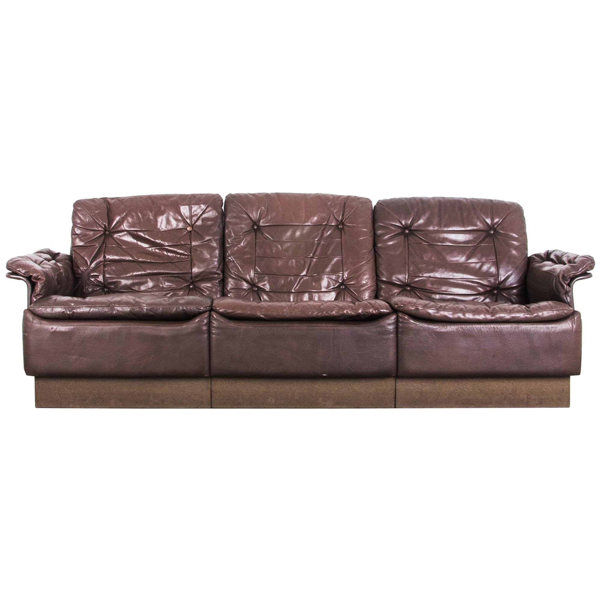 1970s Danish Modern Chocolate Brown Leather Sofa