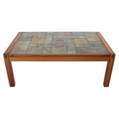 1970s Danish Modern Coffee Table in Solid Teak with Inset Slate Tile Top
