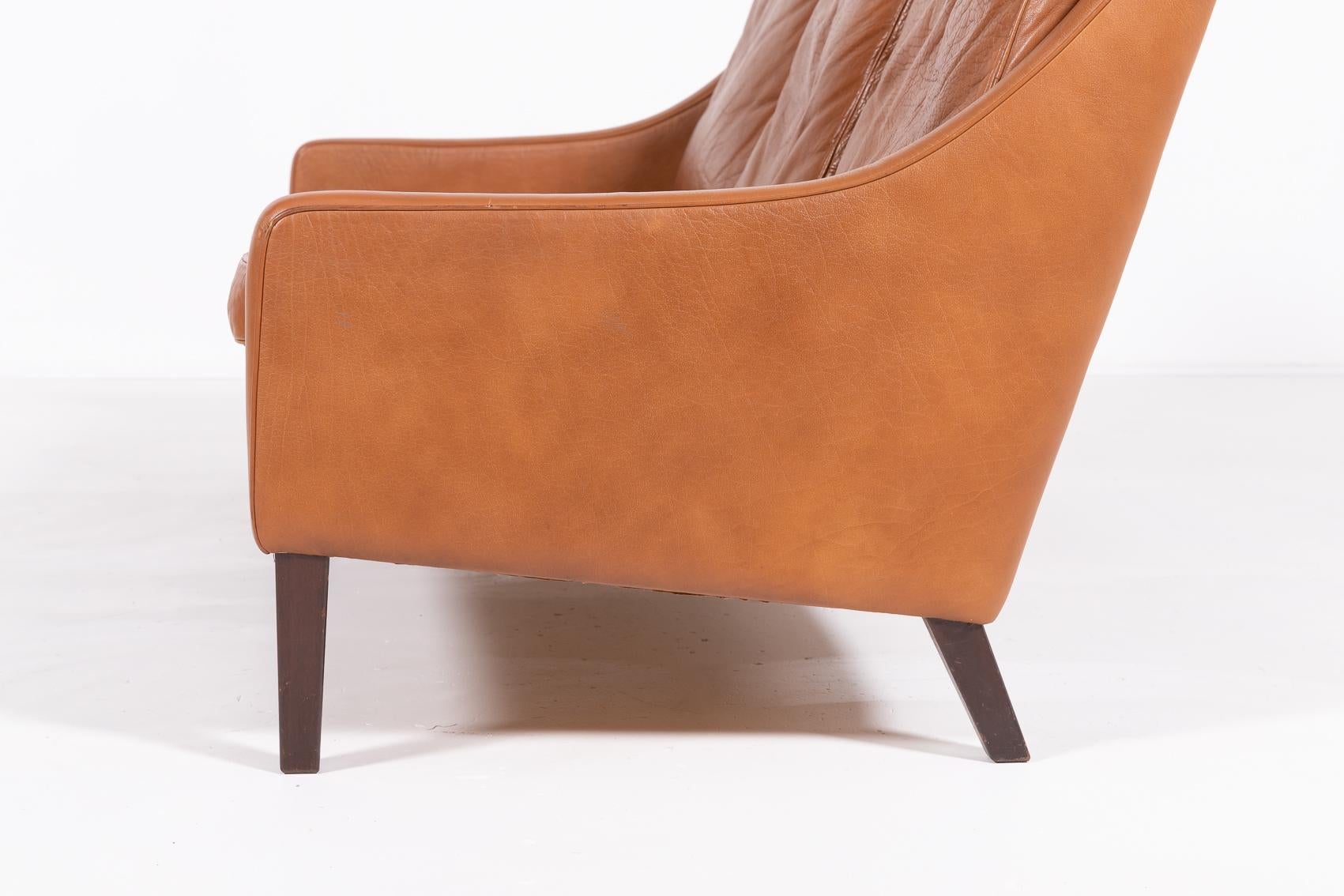 Late 20th Century 1970’s Danish Modern cognac leather sofa For Sale
