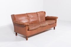 1970’s Danish Modern cognac leather Wing sofa