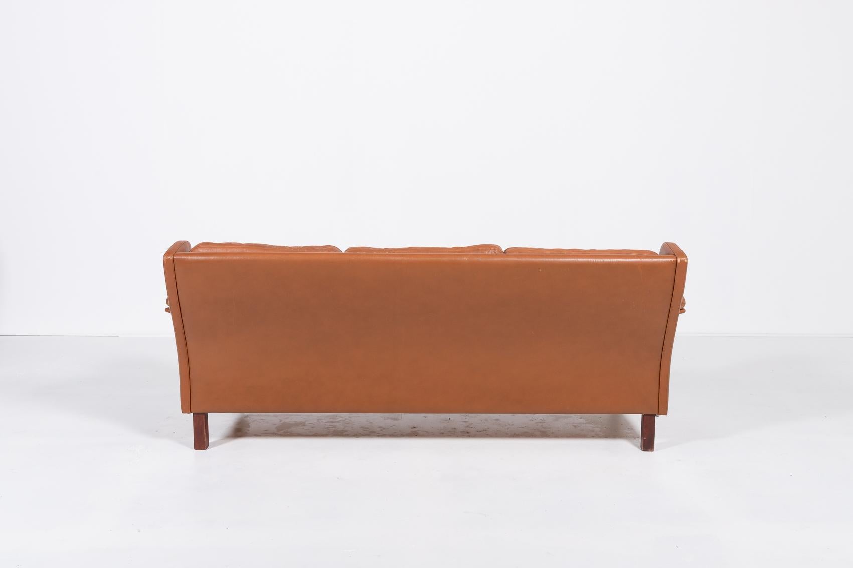 1970’s Danish Modern cognac leather Wing sofa For Sale 1