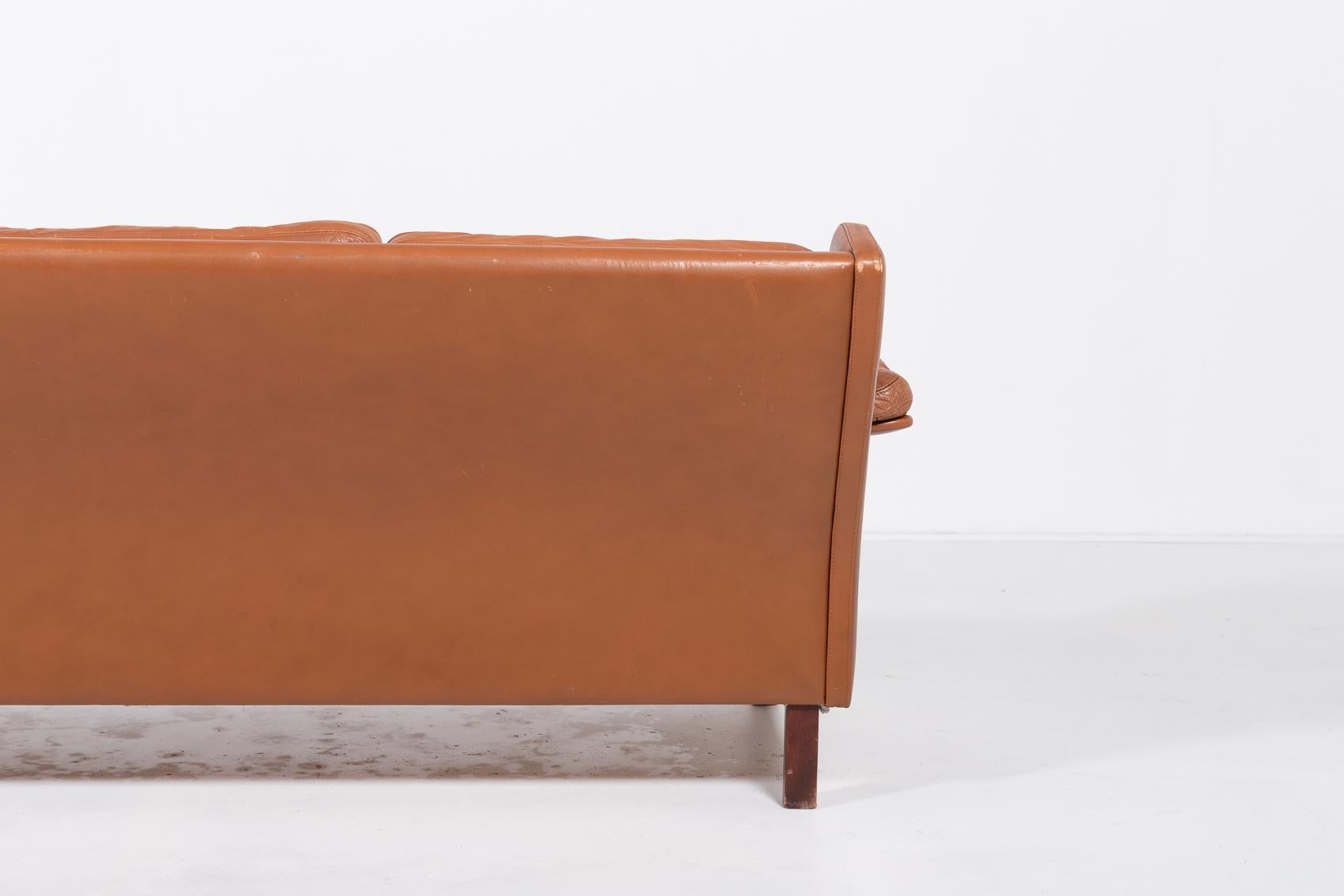 1970’s Danish Modern cognac leather Wing sofa For Sale 2