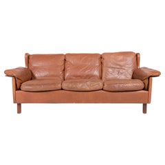 Retro 1970’s Danish Modern cognac leather Wing sofa