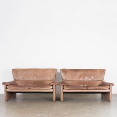 1970s Danish Modern Fawn Leather Loveseats, a Pair